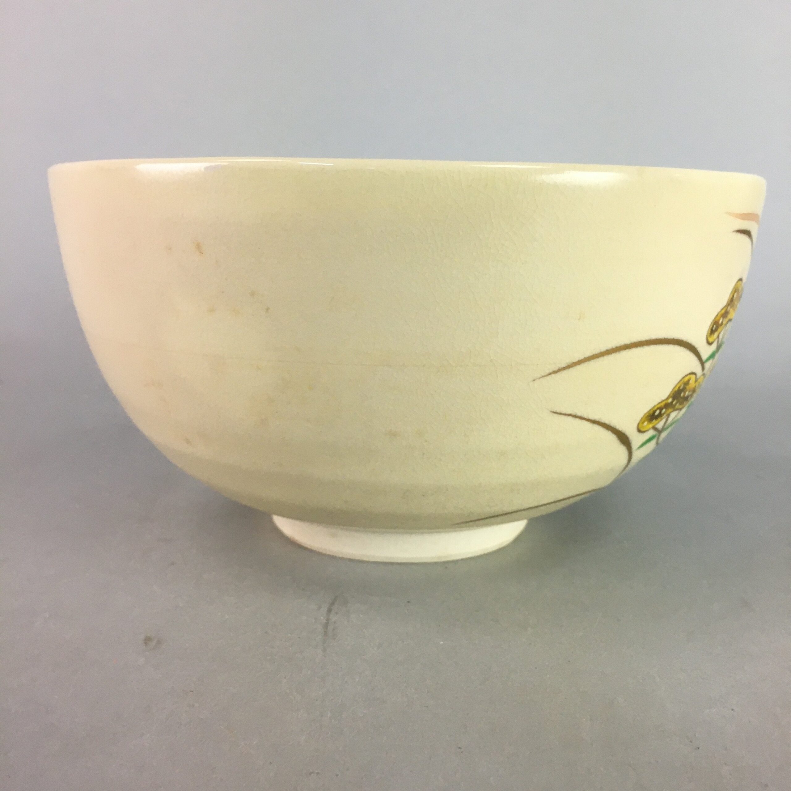 Japanese Ceramic Snack Bowl Kyo Vtg Pottery Kashiki Beige Tea Ceremony PT952