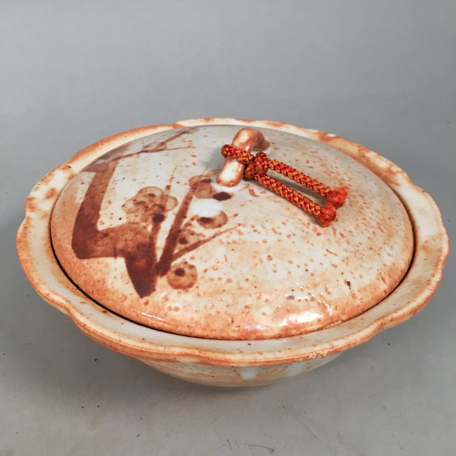 Japanese Ceramic Snack Bowl Lidded Kashiki Mino ware Vtg Pottery Round PP435