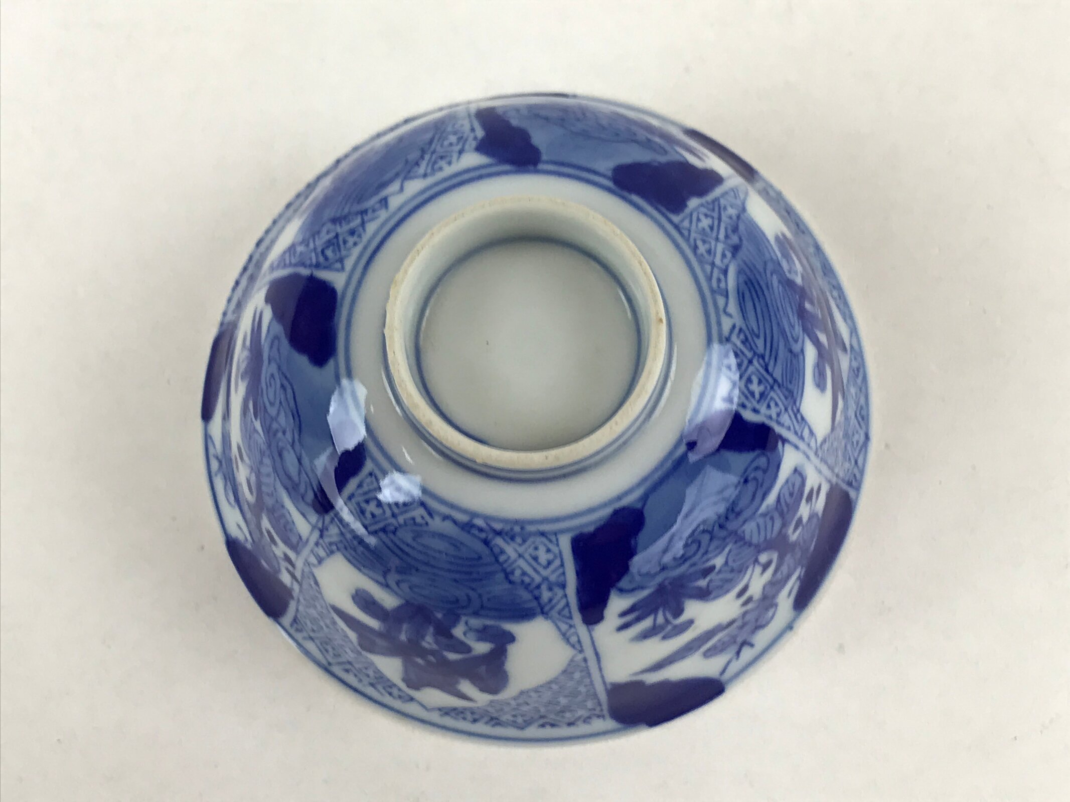 Japanese Ceramic Sometsuke Lidded Bowl Owan Vtg Pottery White Blue Floral PY581