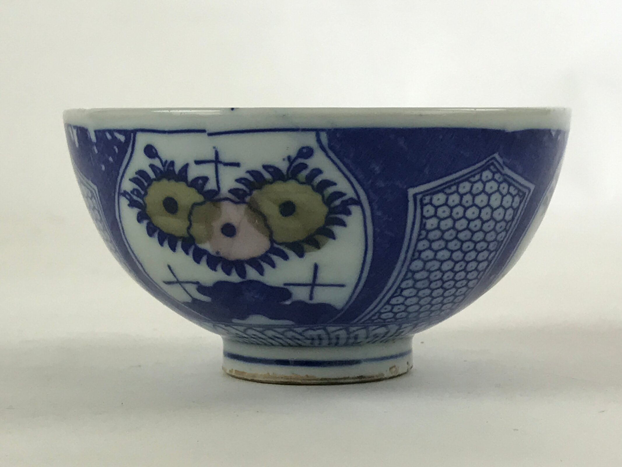 Japanese Ceramic Sometsuke Rice Bowl Vtg White Blue Chawan Pottery PY555