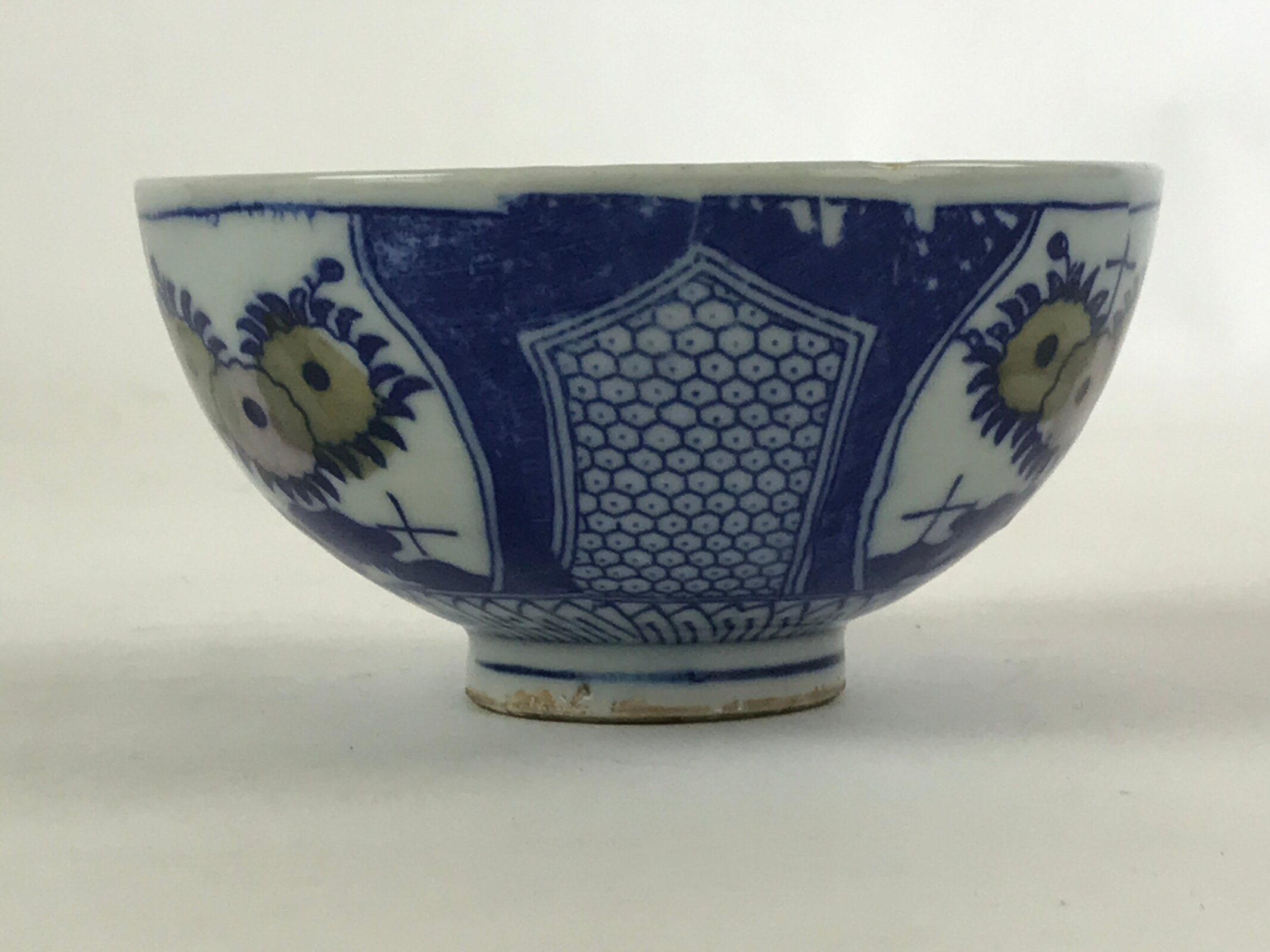 Japanese Ceramic Sometsuke Rice Bowl Vtg White Blue Chawan Pottery PY555