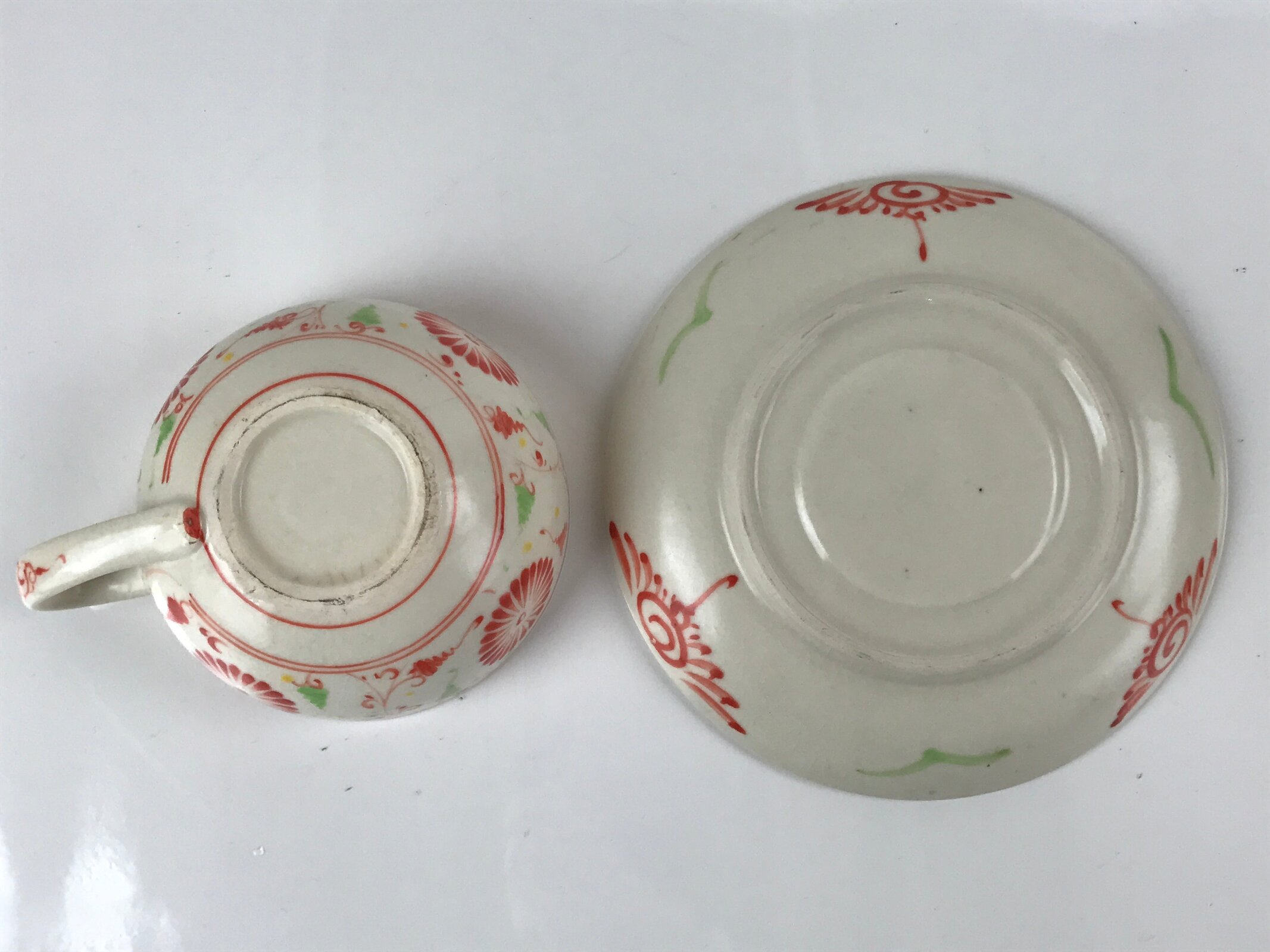 Japanese Ceramic Stacking Lidded Teapot Teacup Saucer Set Floral Beige Red PY717