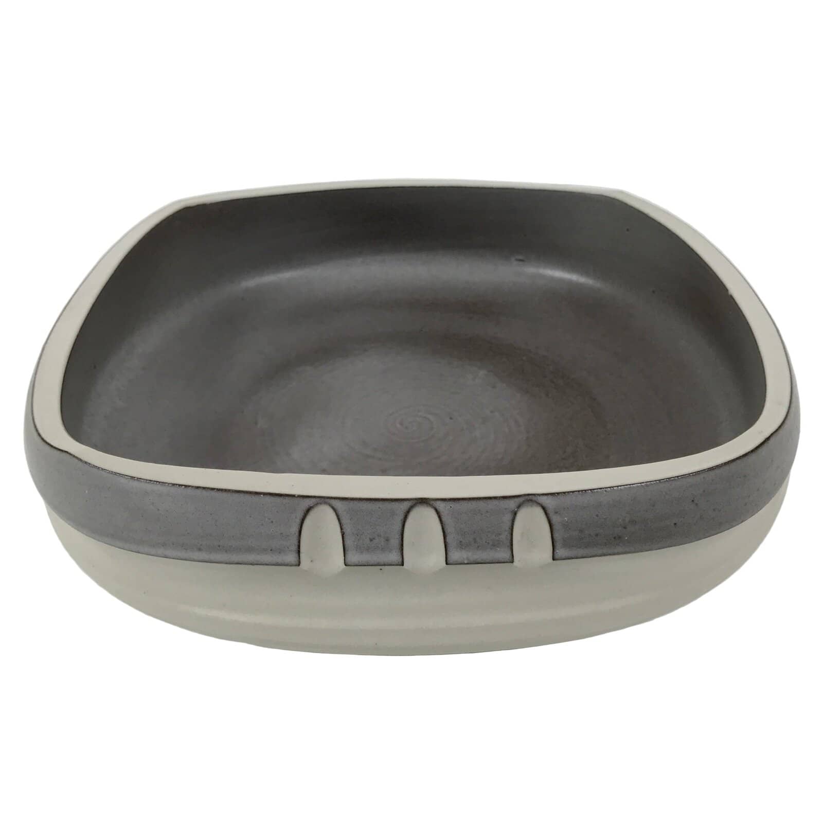 Japanese Ceramic Suiban Flower Vase Pottery Ikebana Arrangement Gray White Y521