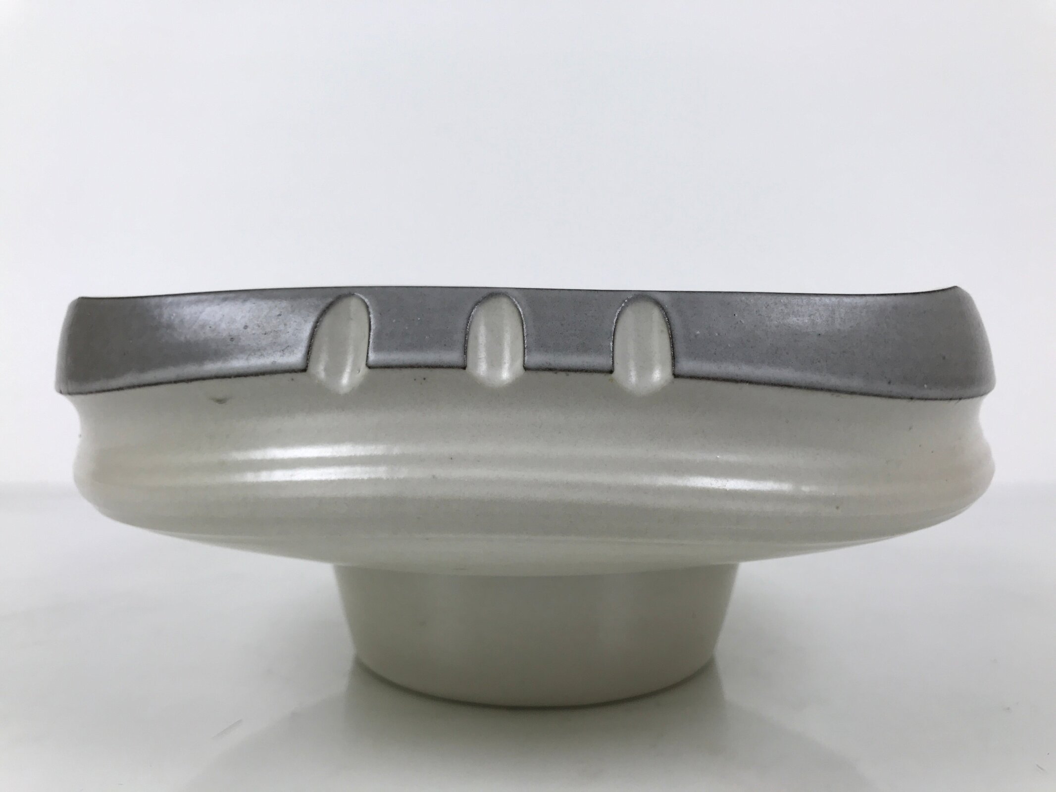 Japanese Ceramic Suiban Flower Vase Pottery Ikebana Arrangement Gray White Y521