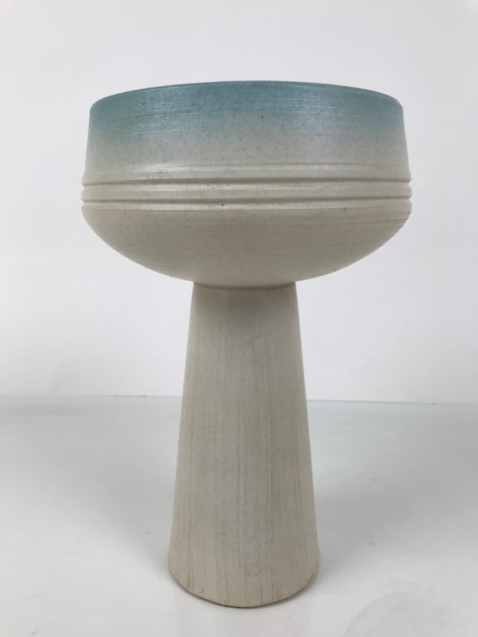 Japanese Ceramic Suiban Flower Vase Pottery Ikebana Arrangement White Blue Y528