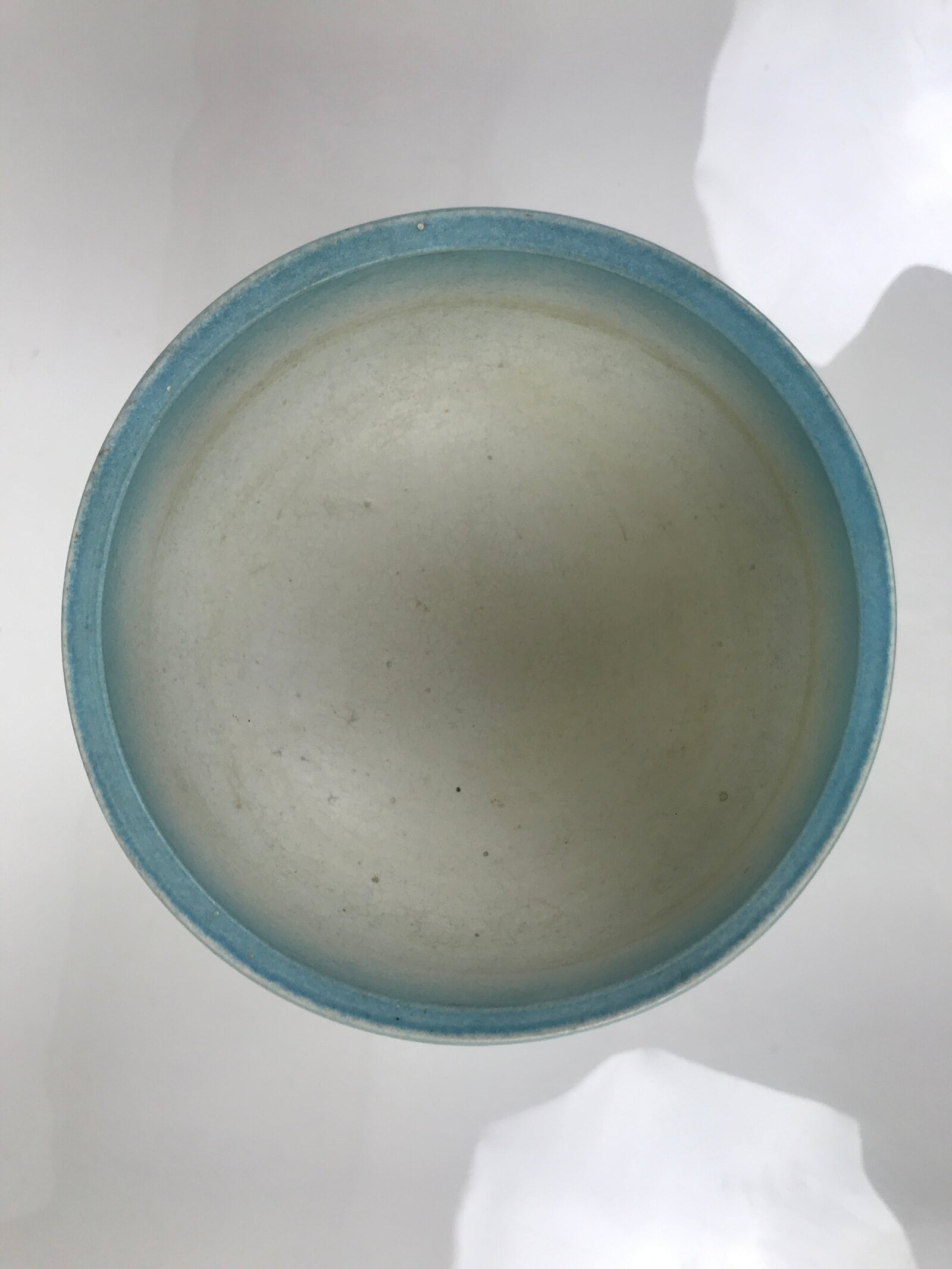 Japanese Ceramic Suiban Flower Vase Pottery Ikebana Arrangement White Blue Y528