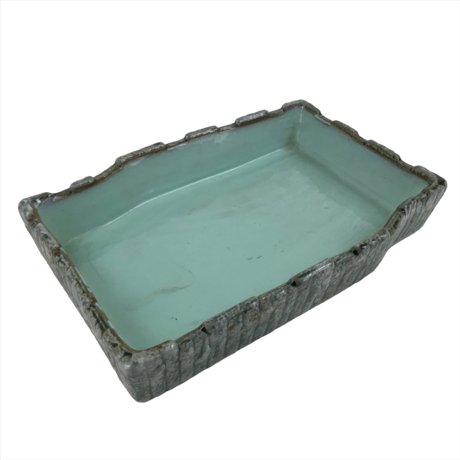 Japanese Ceramic Suiban Flower Vase Vtg Ikebana Arrangement Blue Pond PY870