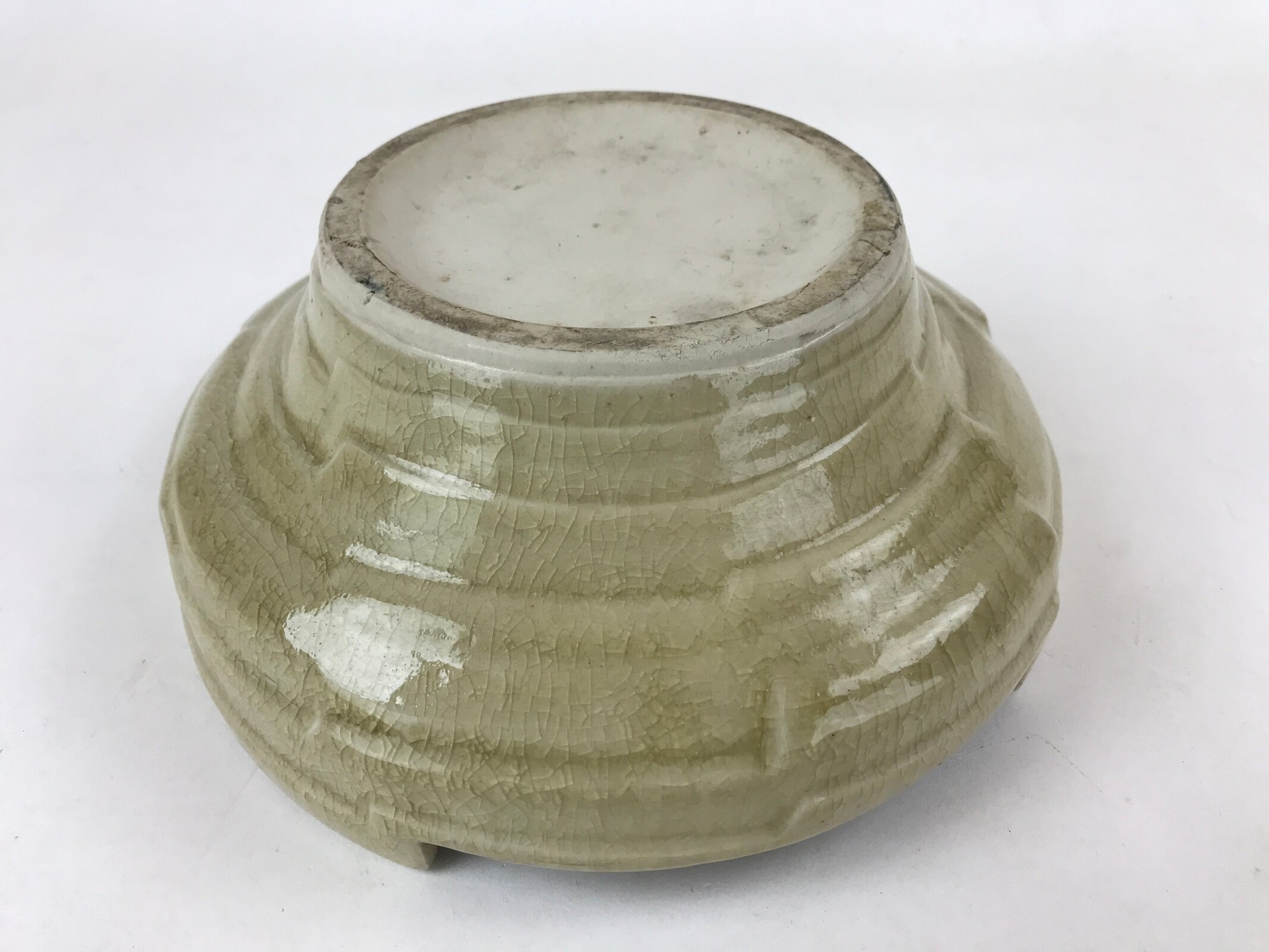 Japanese Ceramic Suiban Flower Vase Vtg Pottery Ikebana Arrangement Beige PY553