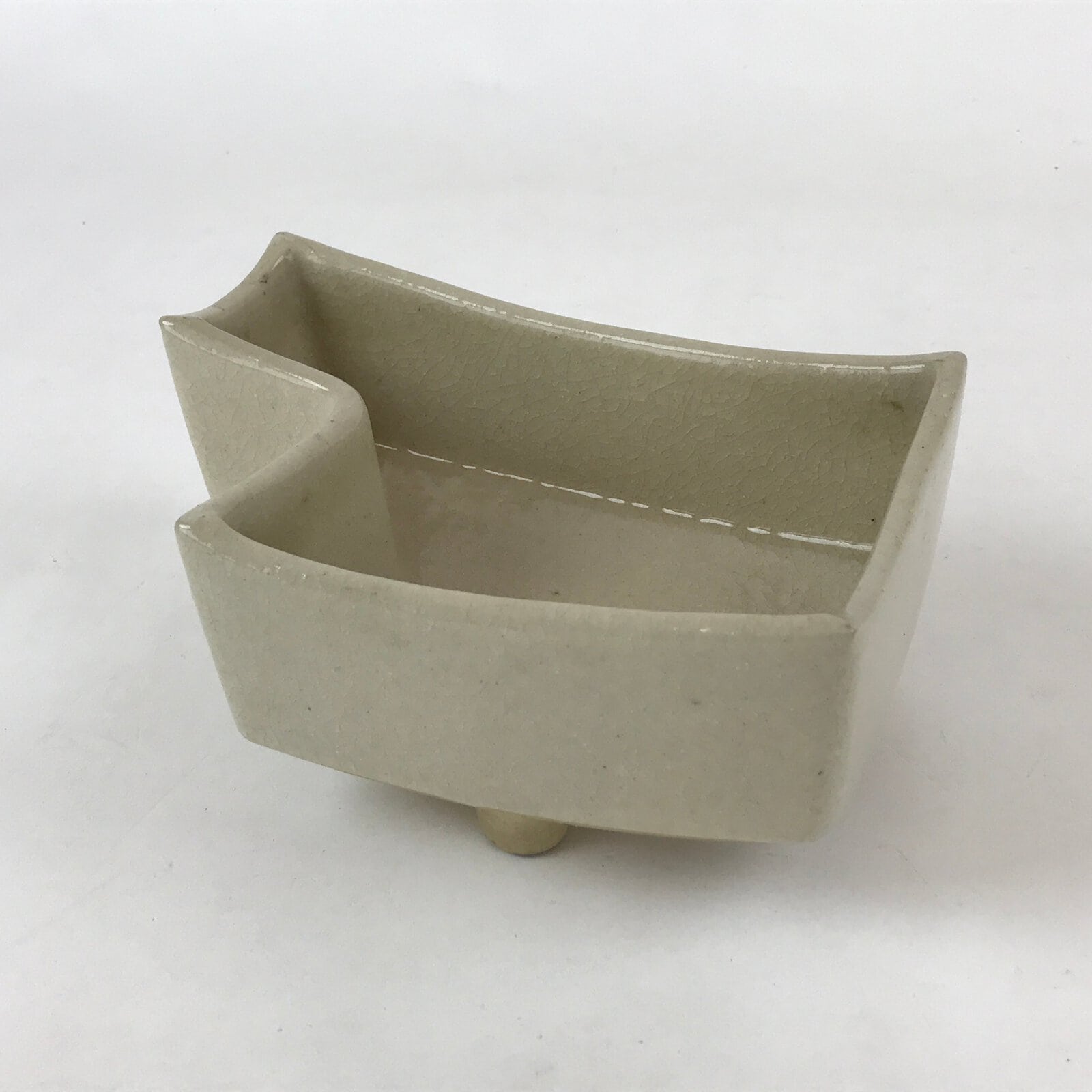 Japanese Ceramic Suiban Flower Vase Vtg Pottery Ikebana Arrangement Beige PY563