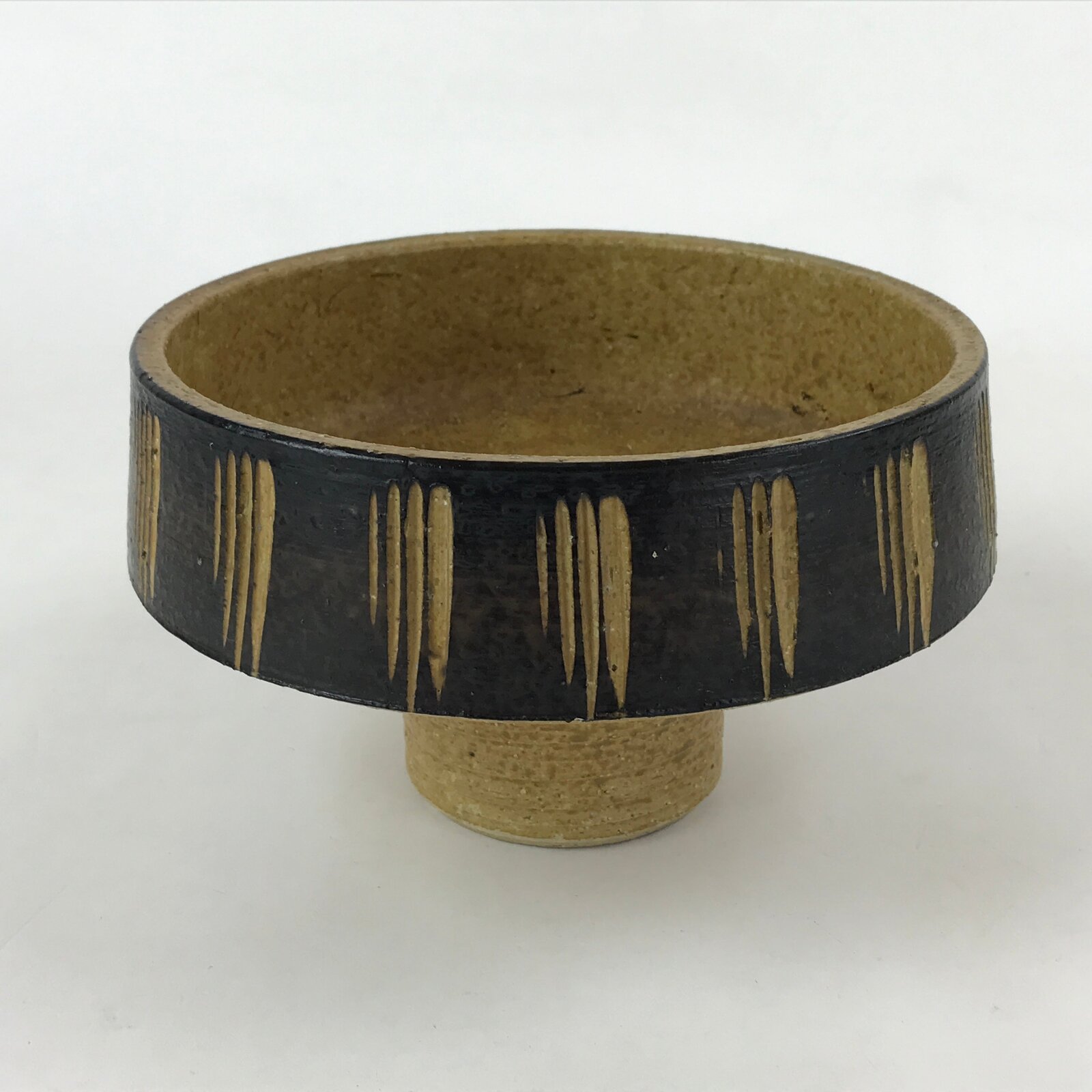 Japanese Ceramic Suiban Flower Vase Vtg Pottery Ikebana Arrangement Black PY554