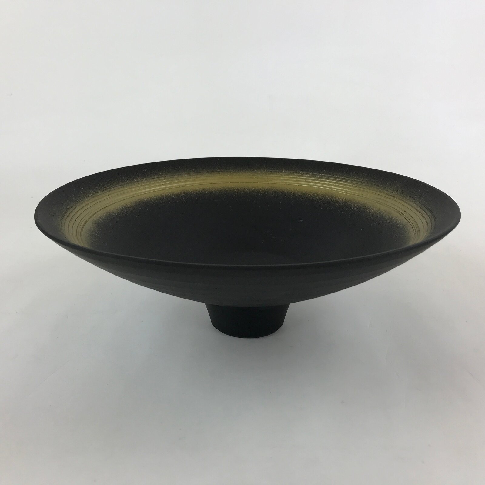 Japanese Ceramic Suiban Flower Vase Vtg Pottery Ikebana Arrangement Black PY560