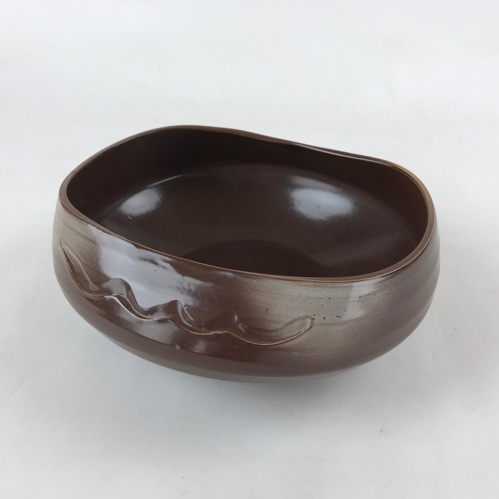 Japanese Ceramic Suiban Flower Vase Vtg Pottery Ikebana Arrangement Brown PY551