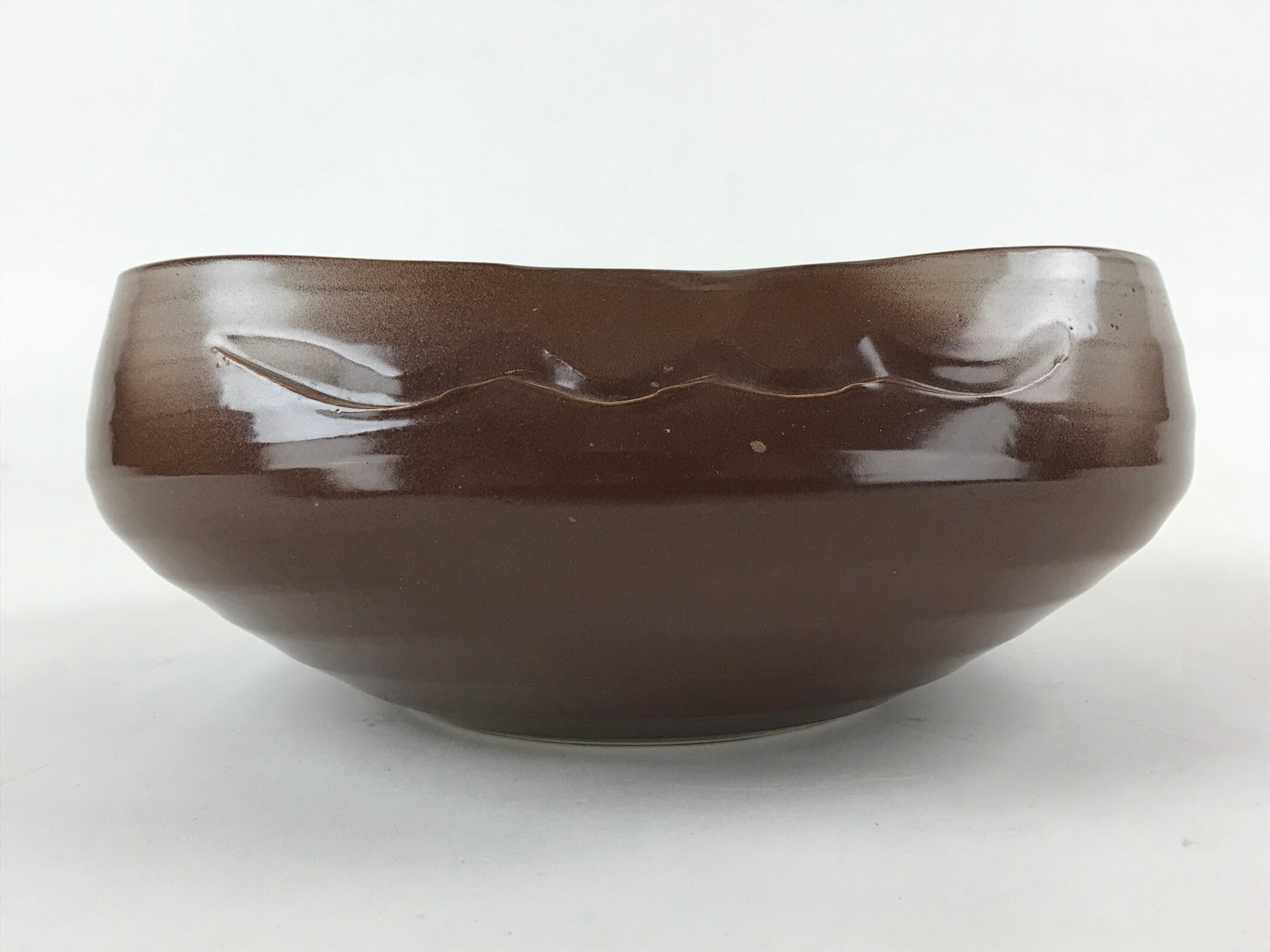 Japanese Ceramic Suiban Flower Vase Vtg Pottery Ikebana Arrangement Brown PY551