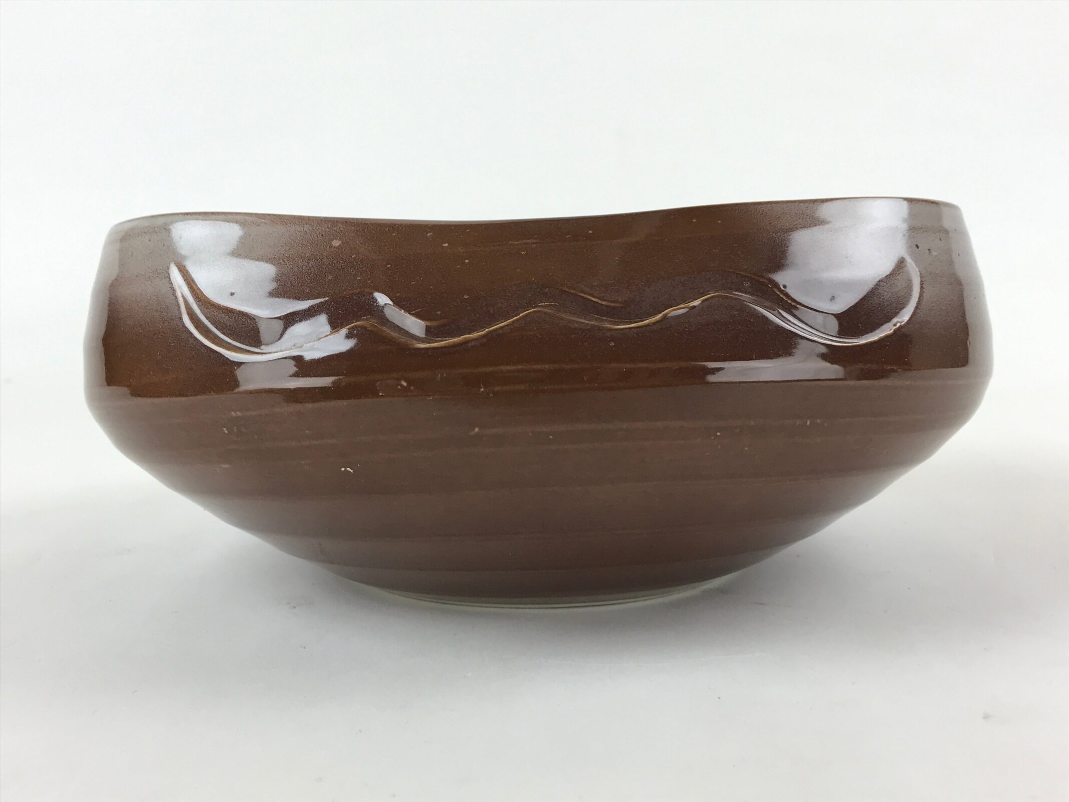 Japanese Ceramic Suiban Flower Vase Vtg Pottery Ikebana Arrangement Brown PY551