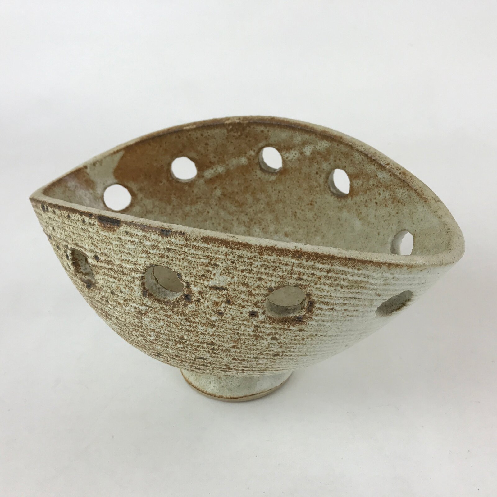 Japanese Ceramic Suiban Flower Vase Vtg Pottery Ikebana Arrangement Brown PY564