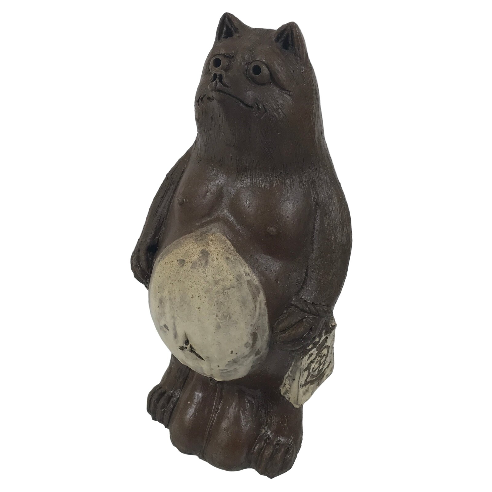 Japanese Ceramic Tanuki Raccoon Dog Statue Vtg Pottery Good Luck Okimono ST86