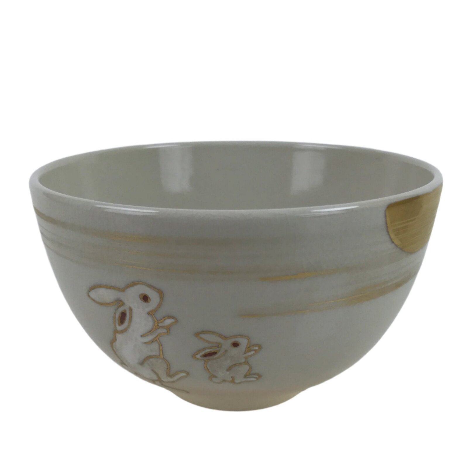 Japanese Ceramic Tea Bowl Chawan Vtg Usagi Bunny Moon Hagi Ware W/ Box PX756