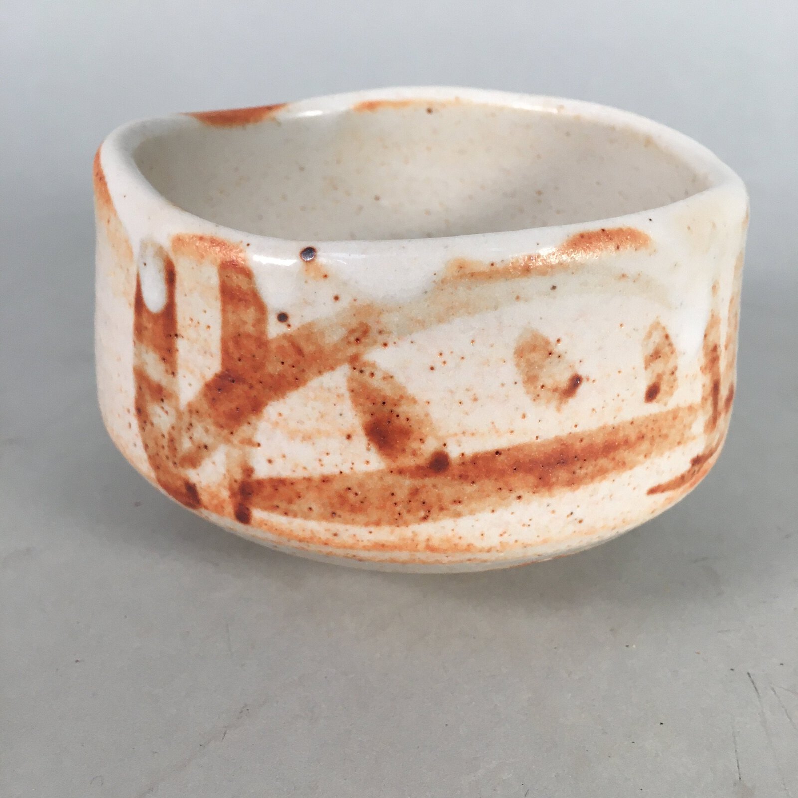 Japanese Ceramic Tea Ceremony Bowl Chawan Shino ware Vtg Pottery GTB679