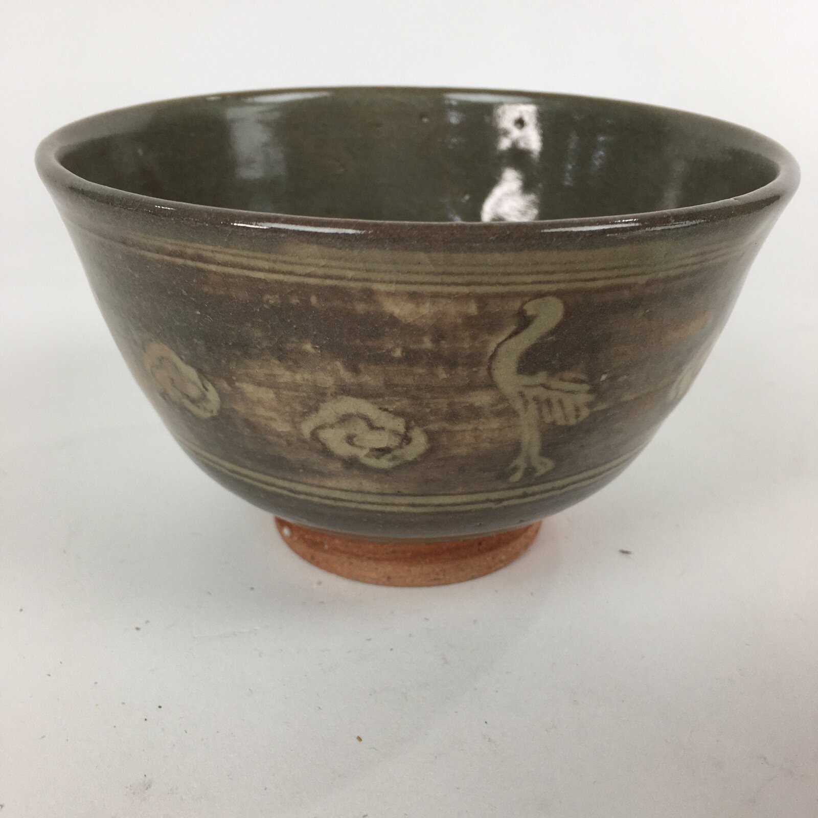 Japanese Ceramic Tea Ceremony Bowl Vtg Chawan Brown Pottery Sado GTB819