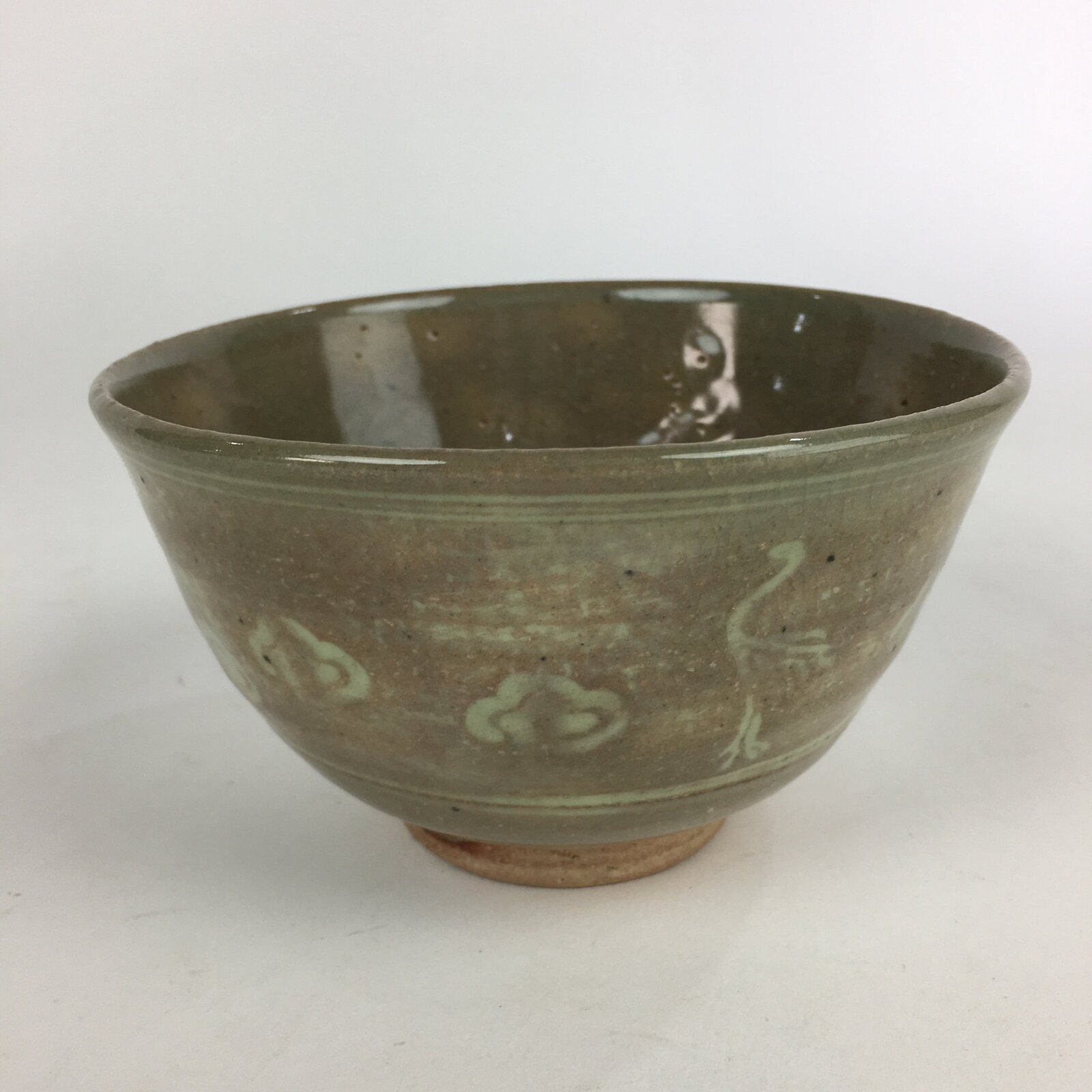 Japanese Ceramic Tea Ceremony Bowl Vtg Chawan Crane Pottery Matcha Chawan GTB913