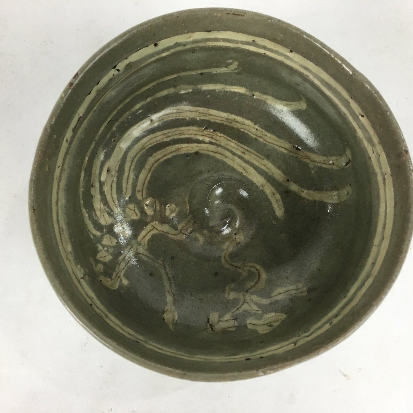 Japanese Ceramic Tea Ceremony Bowl Vtg Gray Yubisuji Line Pottery Chawan GTB741