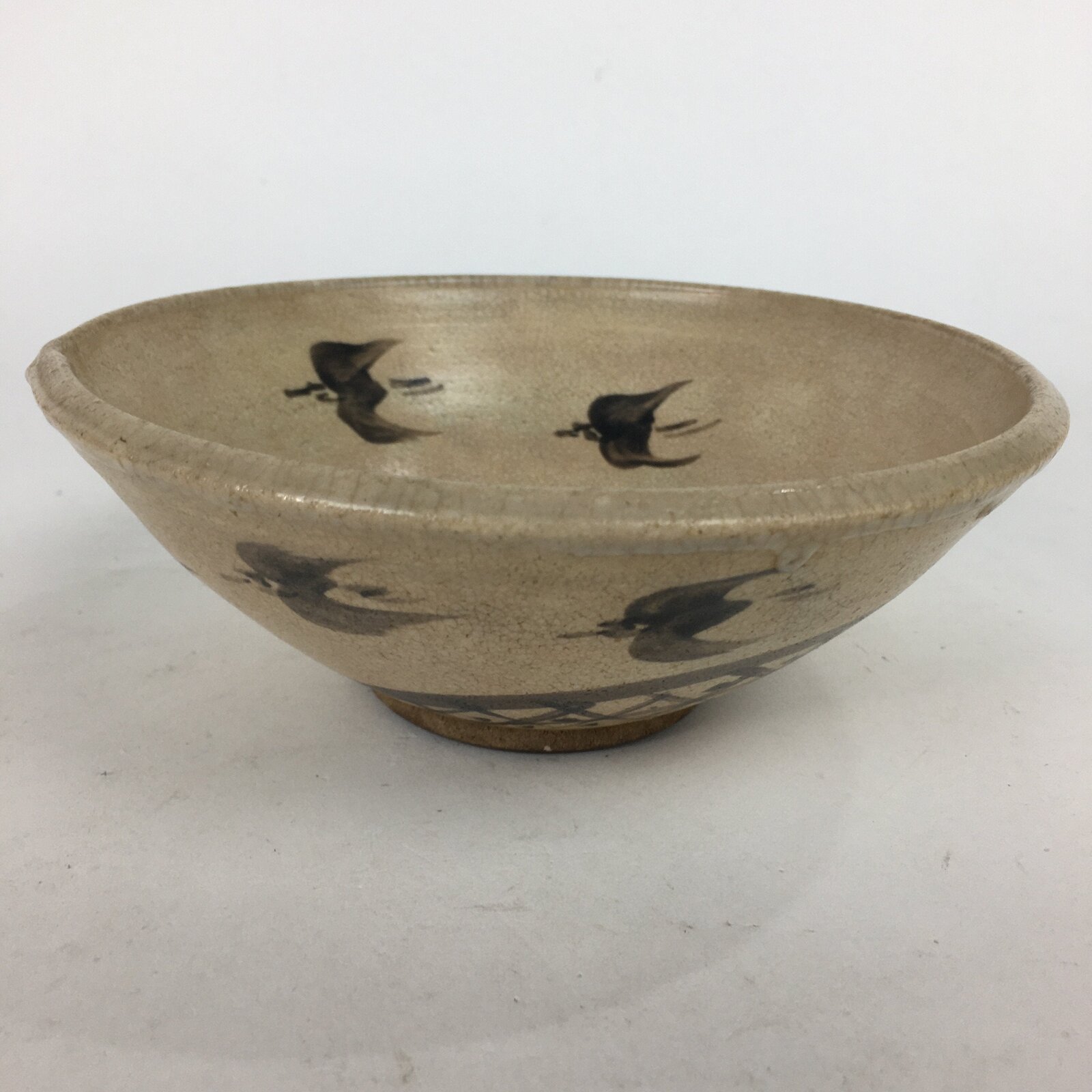 Japanese Ceramic Tea Ceremony Bowl Vtg Kataguchi-Chawan Beige Pottery GTB753