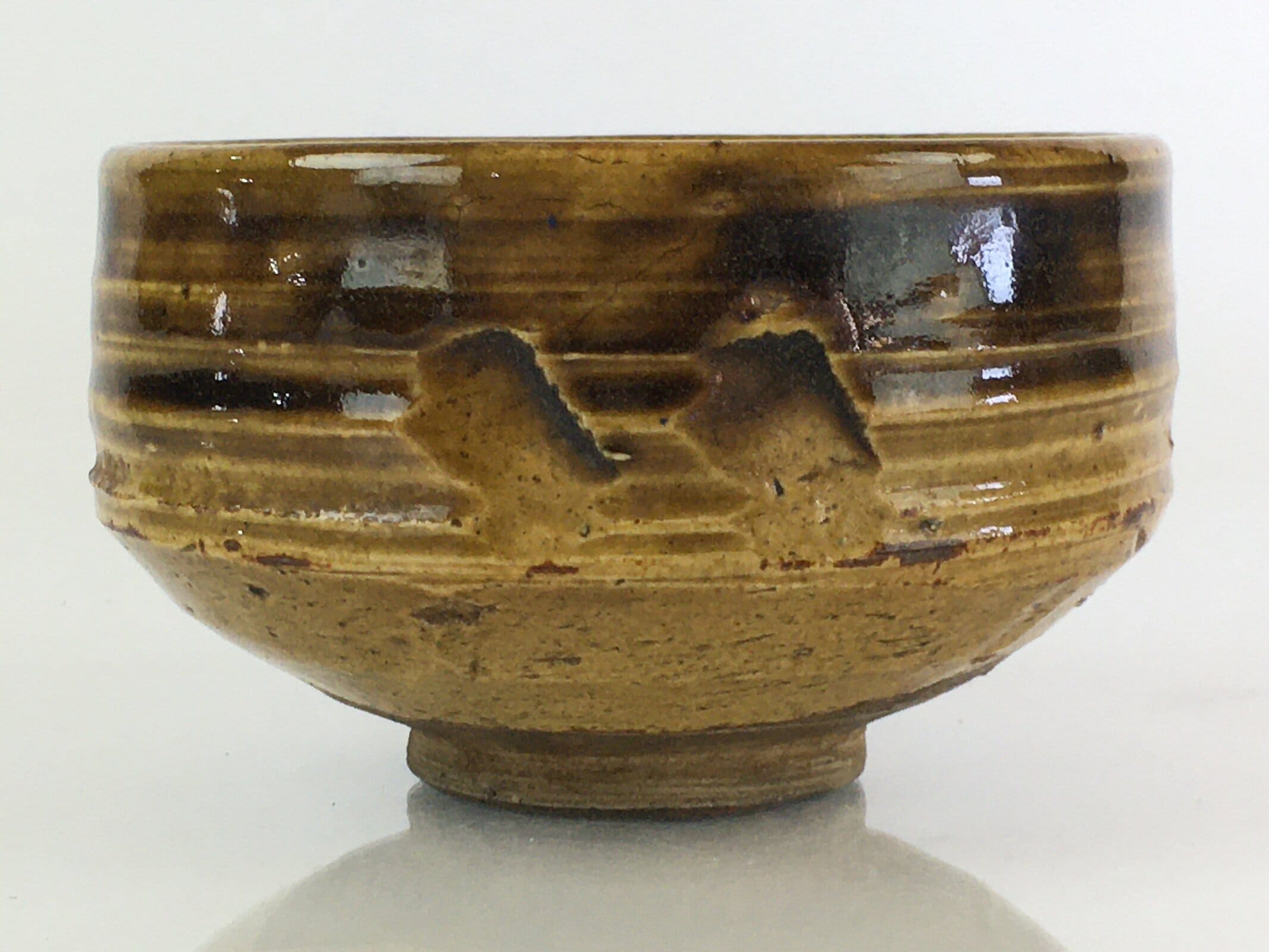 Japanese Ceramic Tea Ceremony Green Tea Bowl Vtg Chawan Brown GTB945