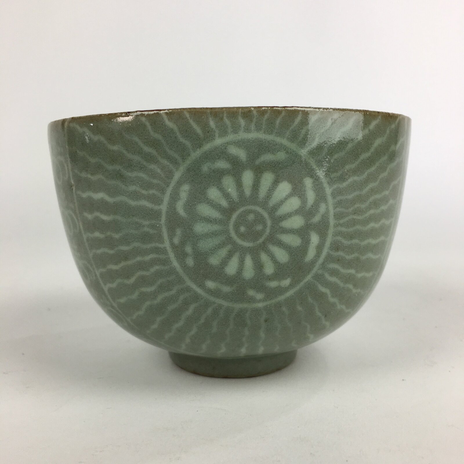 Japanese Ceramic Tea Ceremony Green Tea Bowl Vtg Chawan Flower GTB917