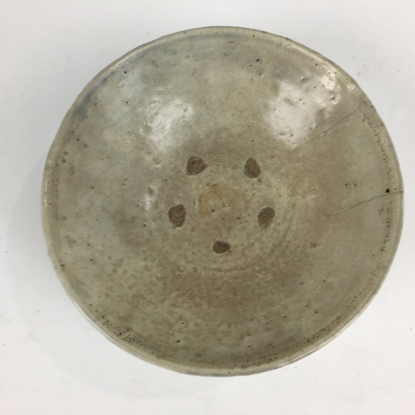 Japanese Ceramic Tea Ceremony Green Tea Bowl Vtg Chawan Gray White PP856