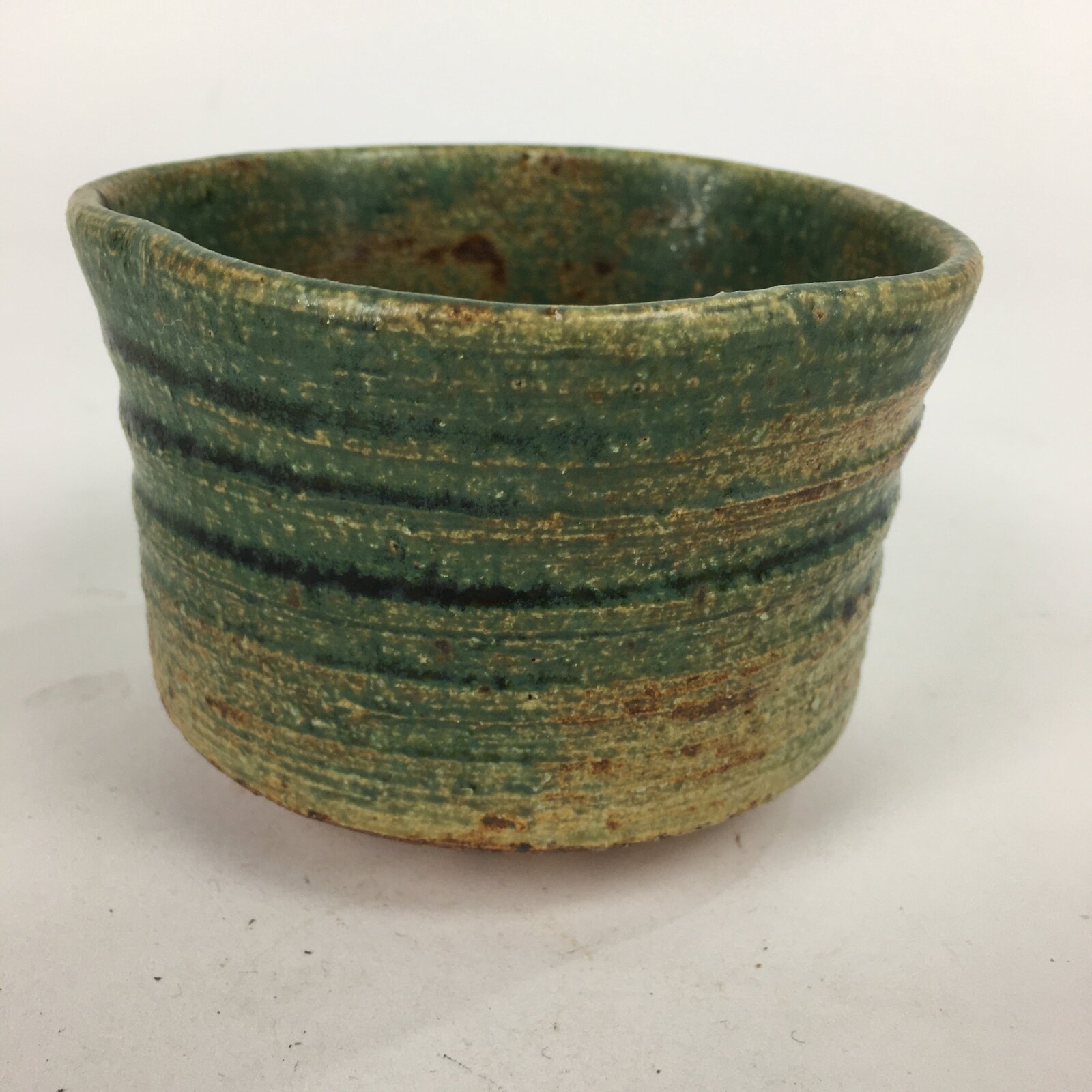 Japanese Ceramic Tea Ceremony Green Tea Bowl Vtg Chawan Green Brown GTB853