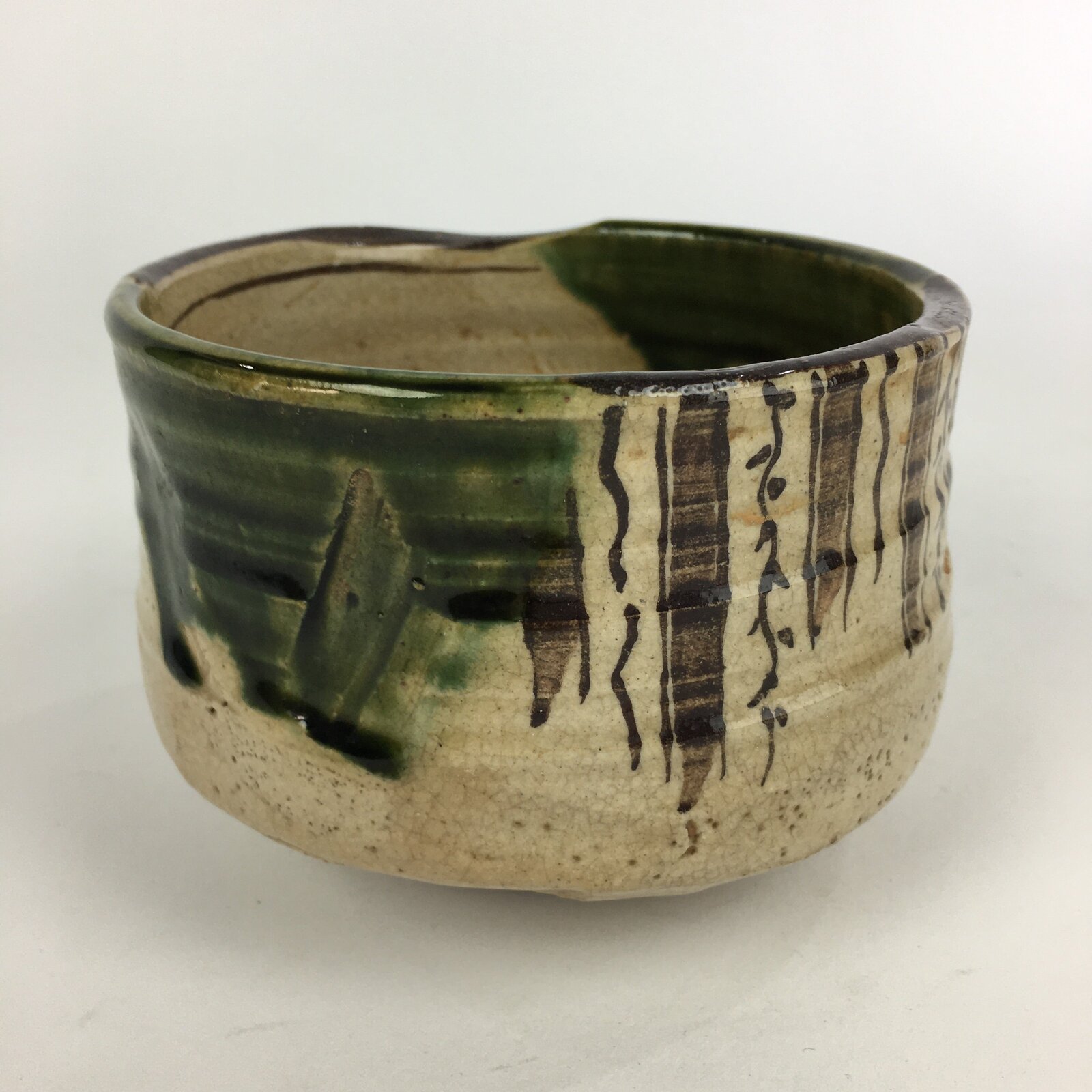 Japanese Ceramic Tea Ceremony Green Tea Bowl Vtg Chawan Green Oribe GTB908