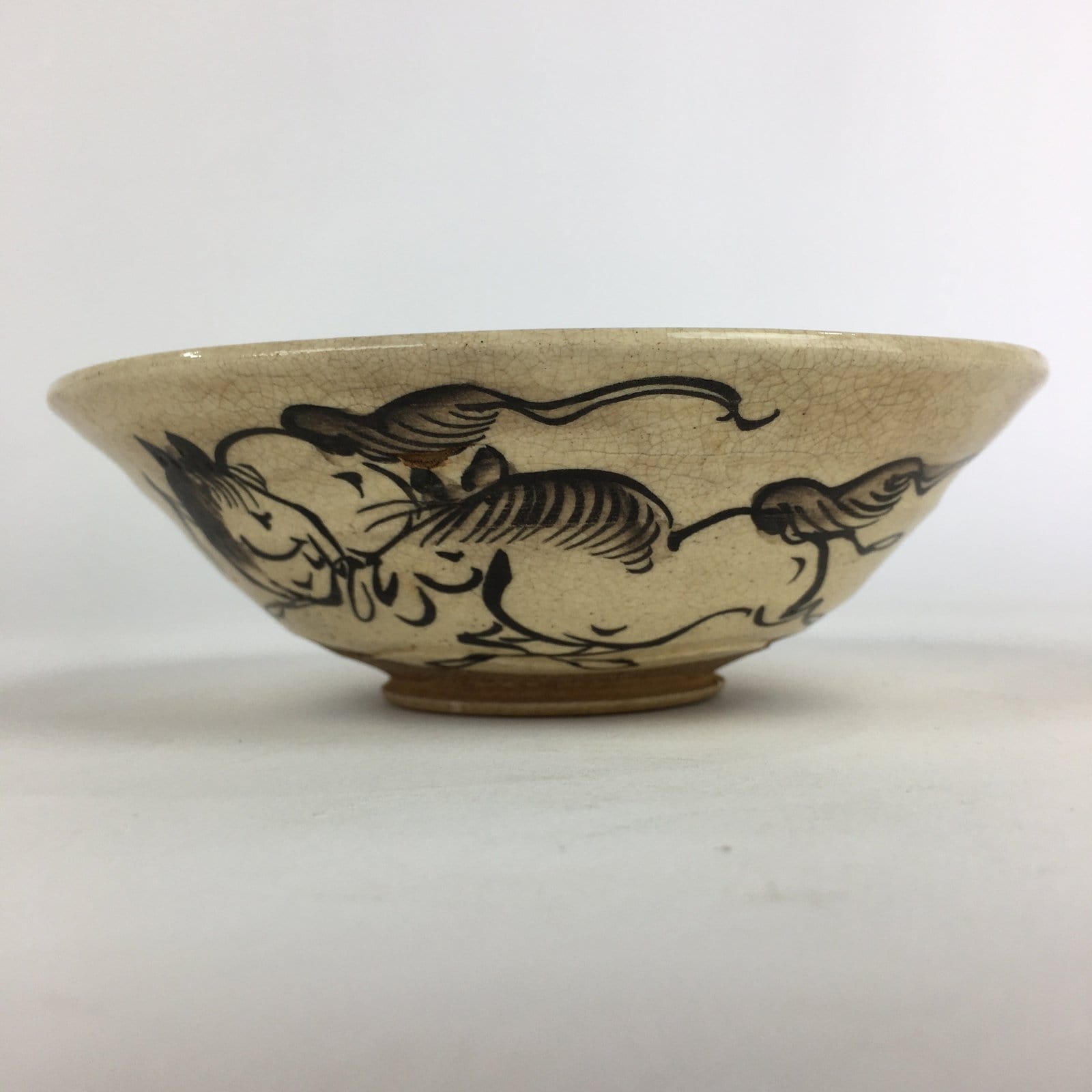 Japanese Ceramic Tea Ceremony Green Tea Bowl Vtg Chawan Horse GTB922