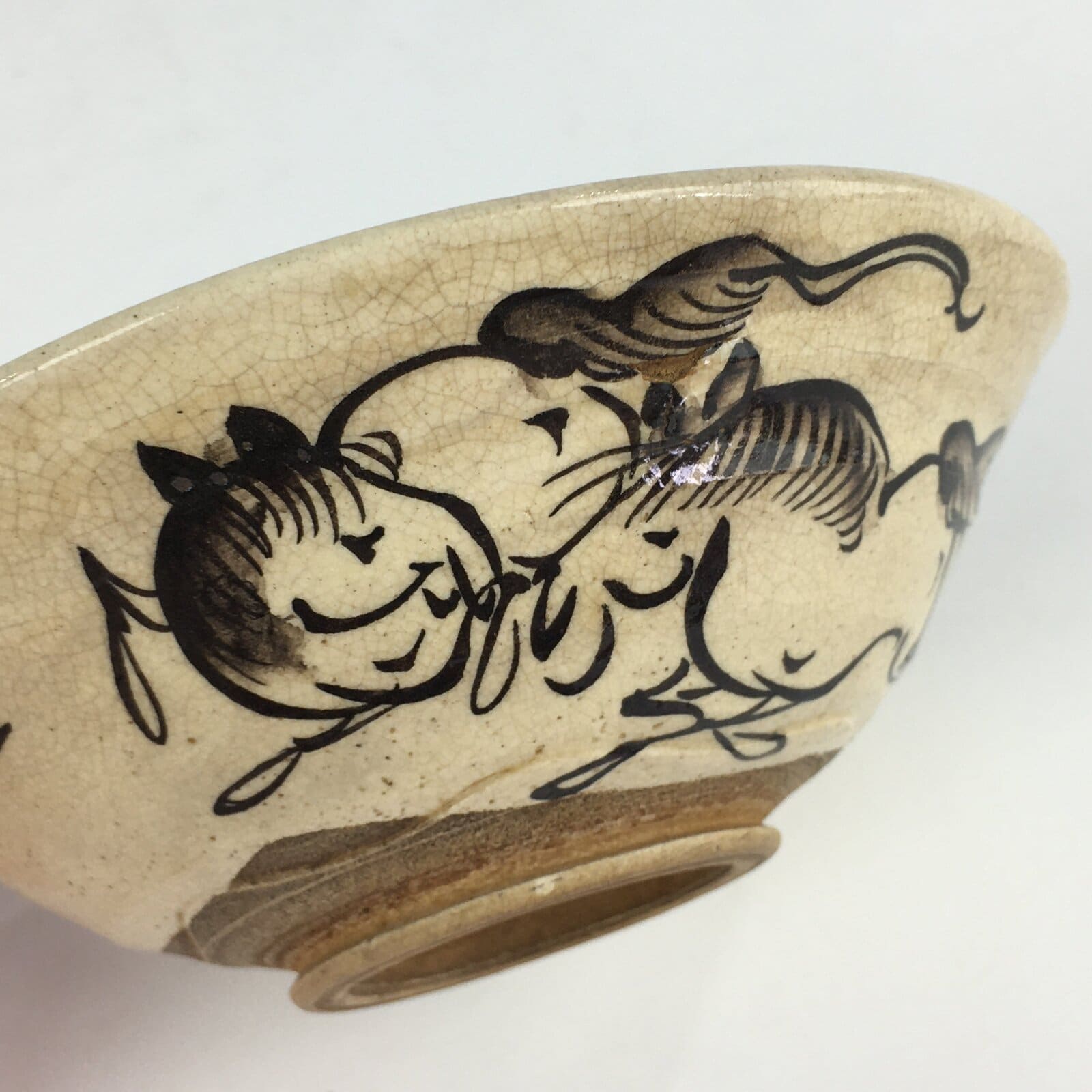 Japanese Ceramic Tea Ceremony Green Tea Bowl Vtg Chawan Horse GTB922