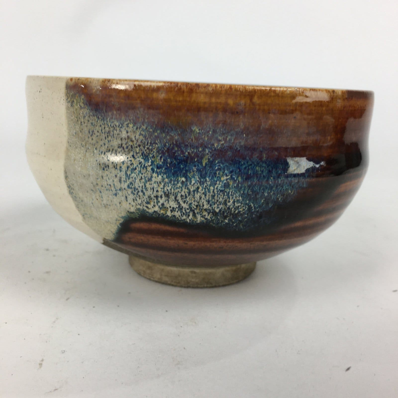 Japanese Ceramic Tea Ceremony Green Tea Bowl Vtg White Brown Chawan GTB838