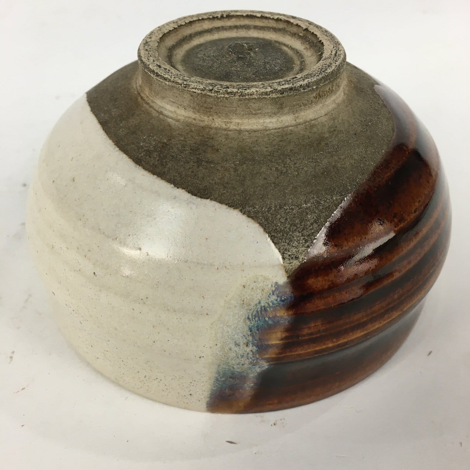 Japanese Ceramic Tea Ceremony Green Tea Bowl Vtg White Brown Chawan GTB838