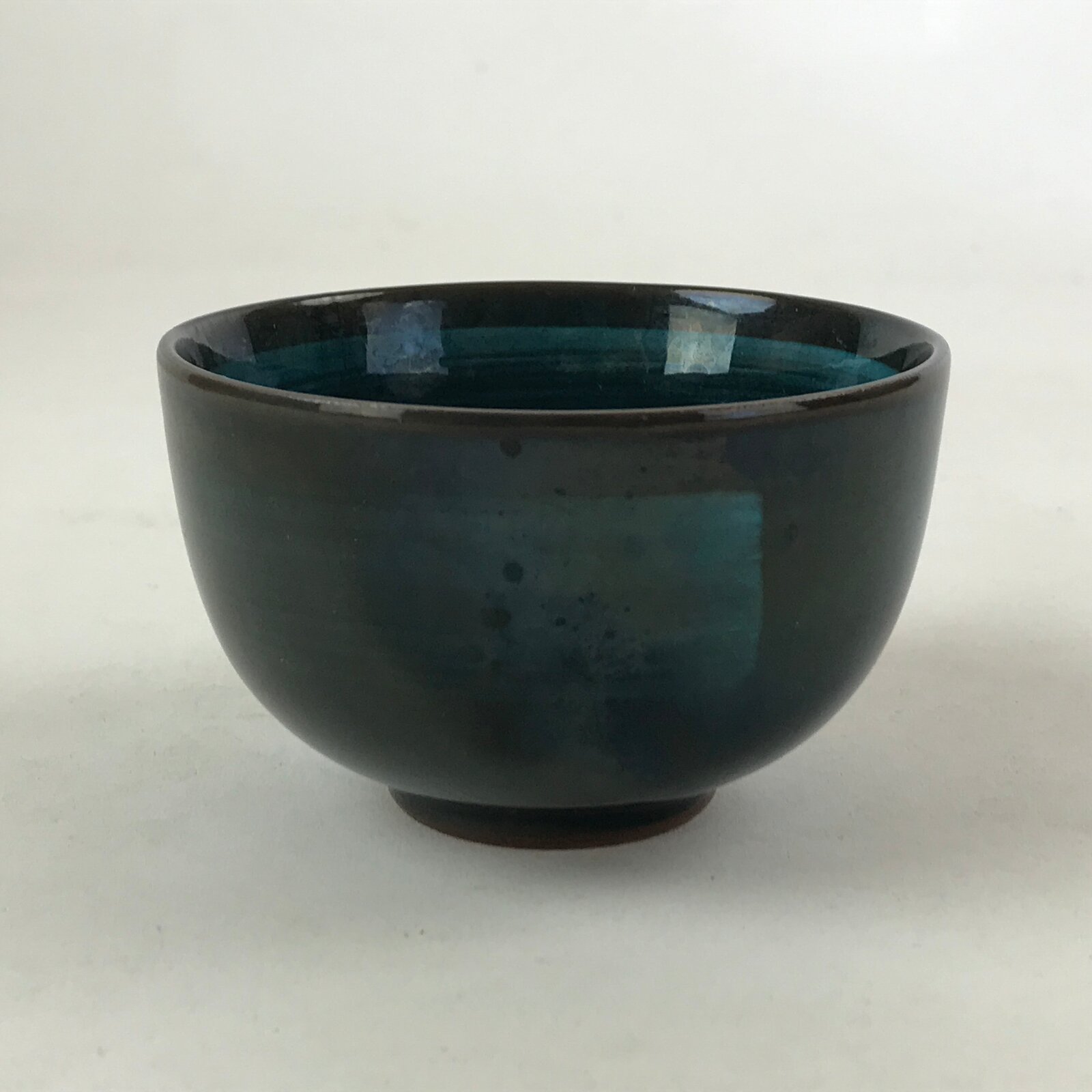Japanese Ceramic Teacup Vtg Dark Brown Turquoise Mino Ware Yunomi Sencha TC399