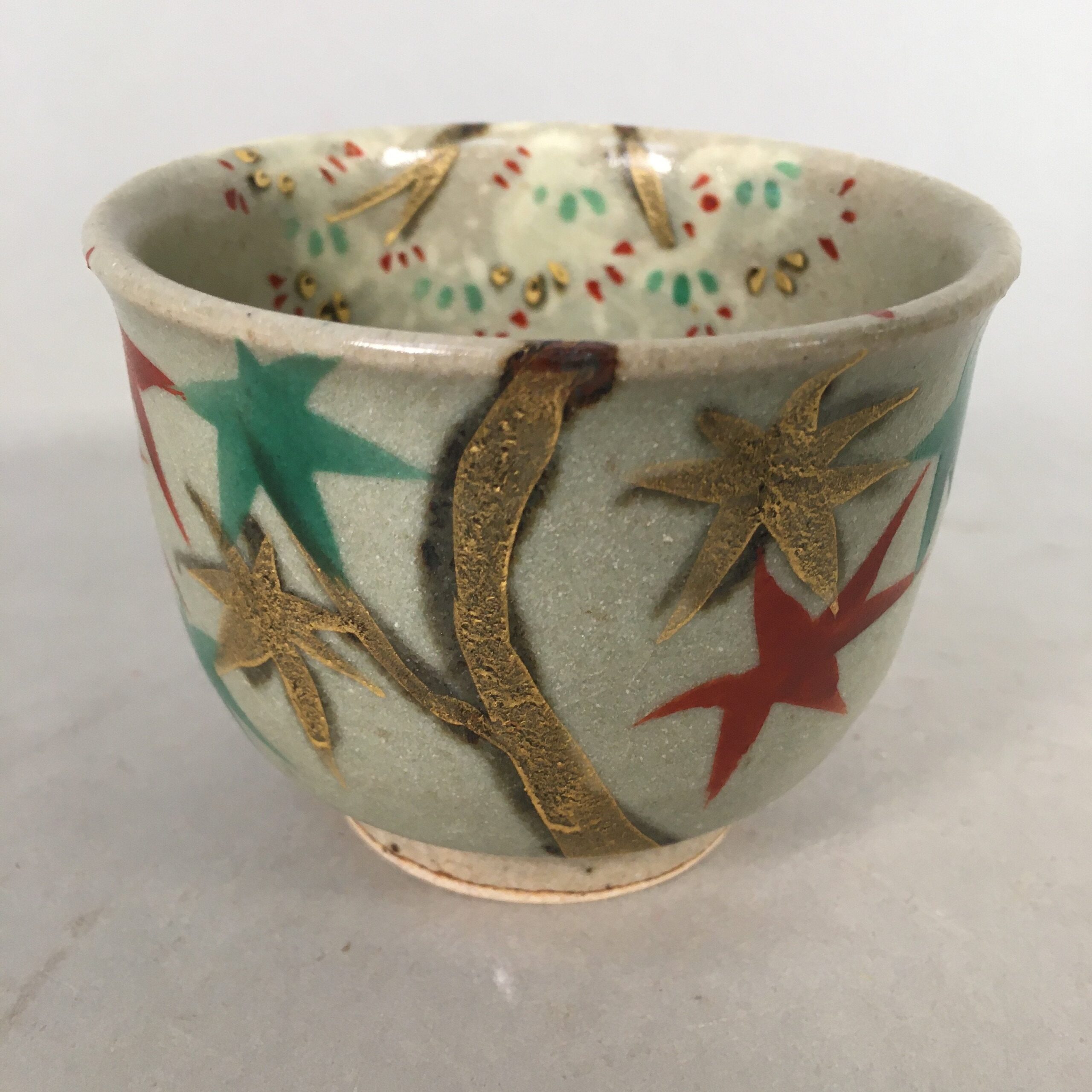 Japanese Ceramic Teacup Vtg Pottery Cherry Bloossom Autumn Leaf Sencha TC177