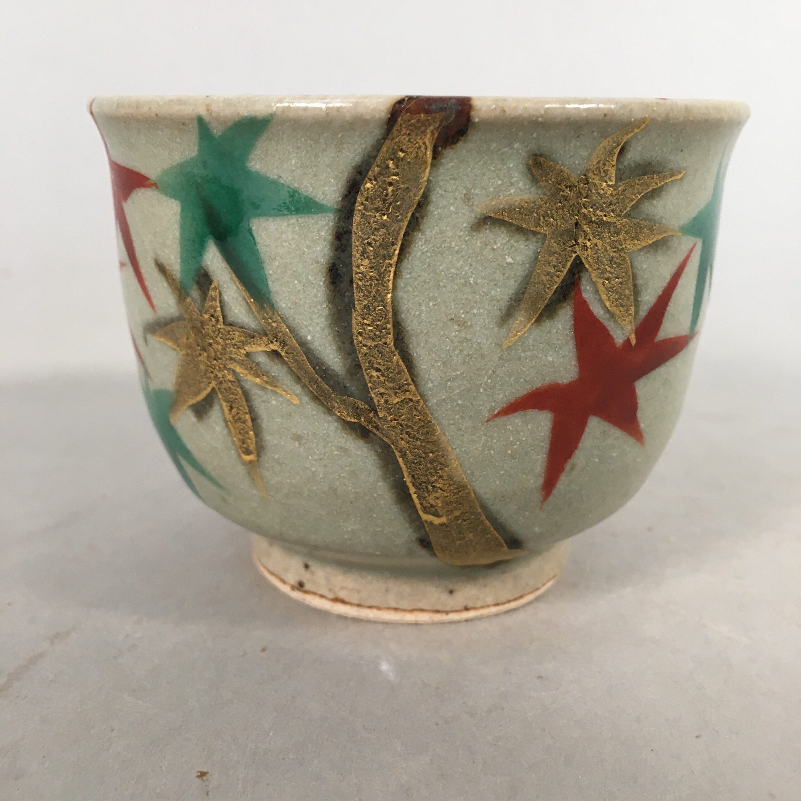 Japanese Ceramic Teacup Vtg Pottery Cherry Bloossom Autumn Leaf Sencha TC177