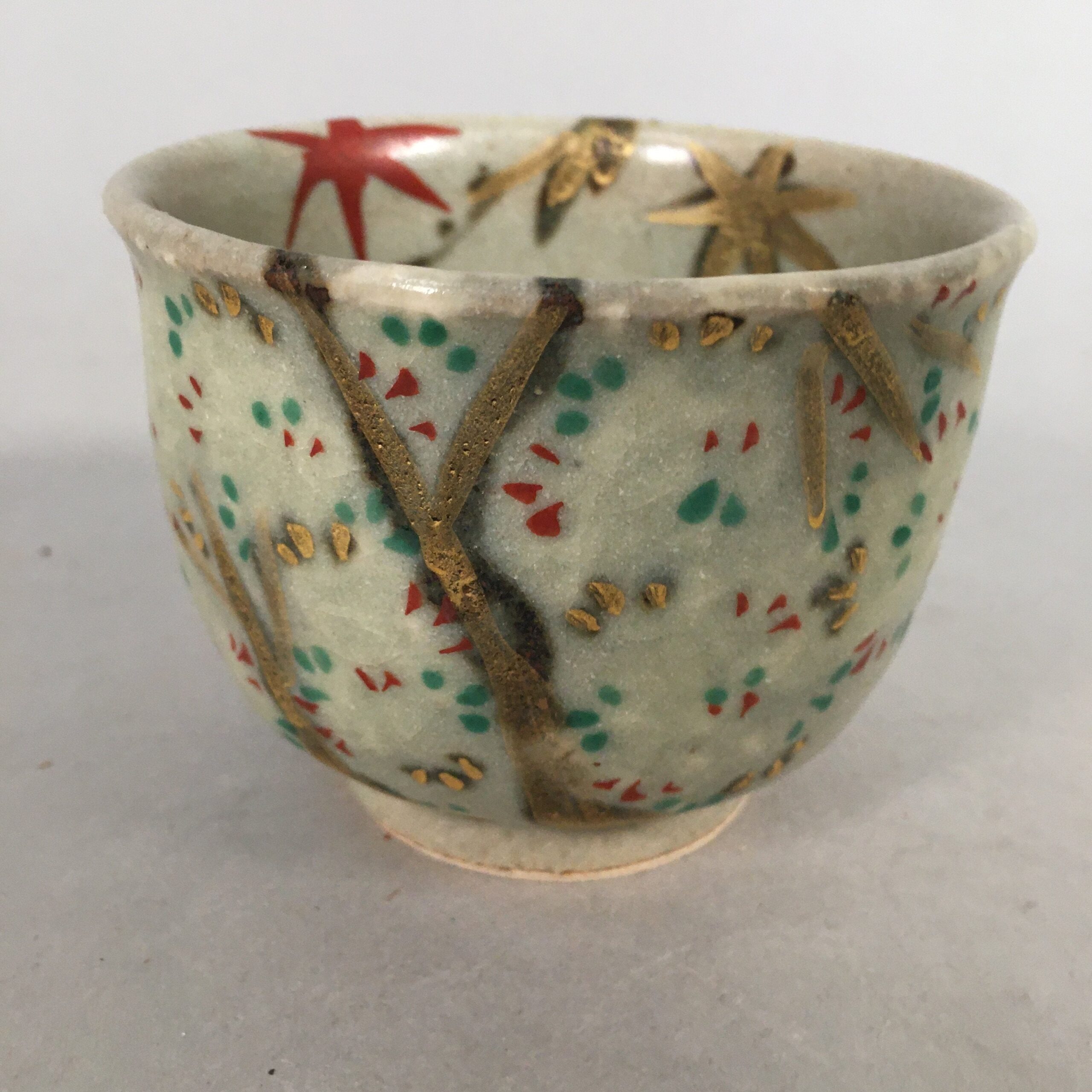 Japanese Ceramic Teacup Vtg Pottery Cherry Bloossom Autumn Leaf Sencha TC178
