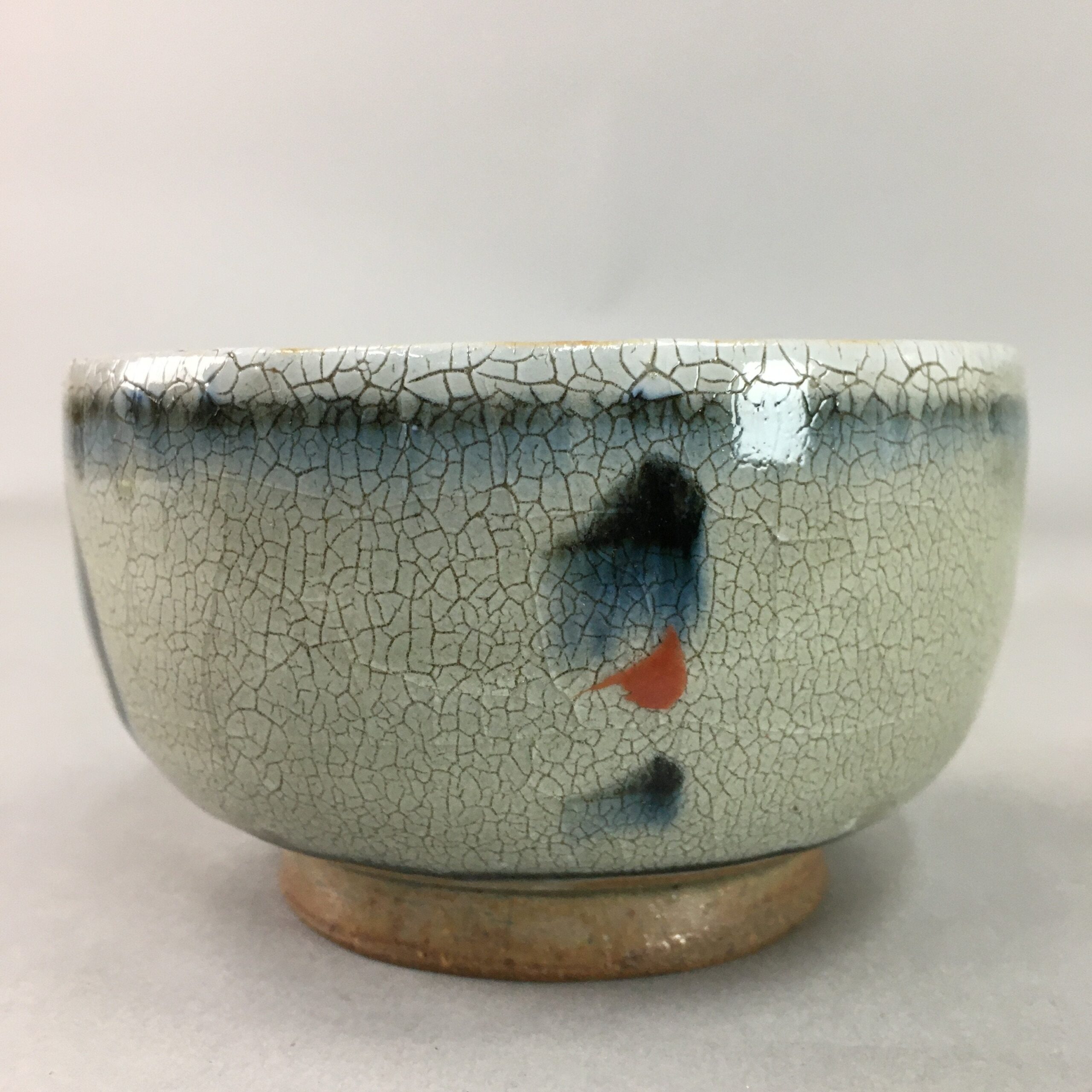 Japanese Ceramic Teacup Vtg Pottery Yunomi Crackle Glaze Kanji Sencha TC90