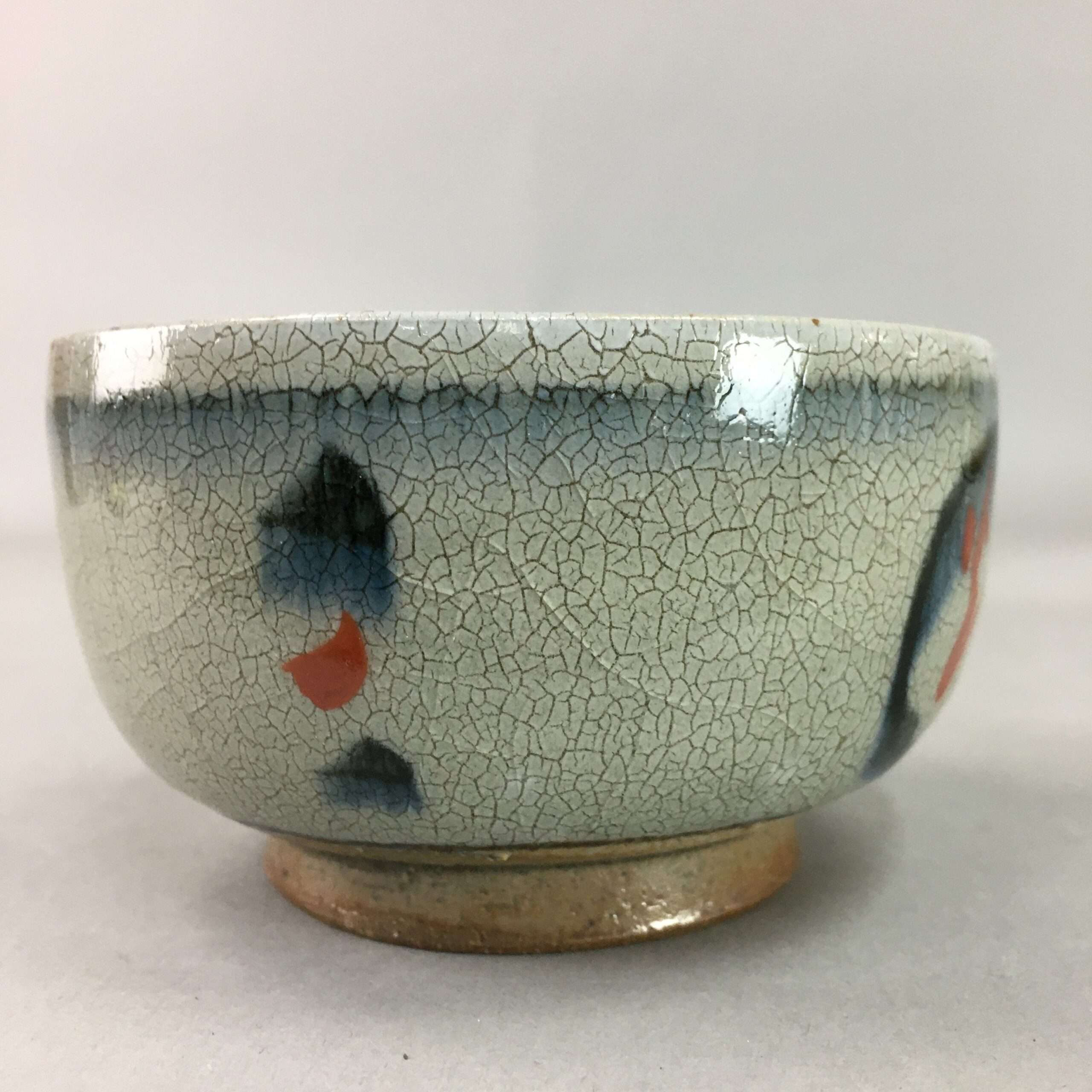 Japanese Ceramic Teacup Vtg Pottery Yunomi Crackle Glaze Kanji Sencha TC90