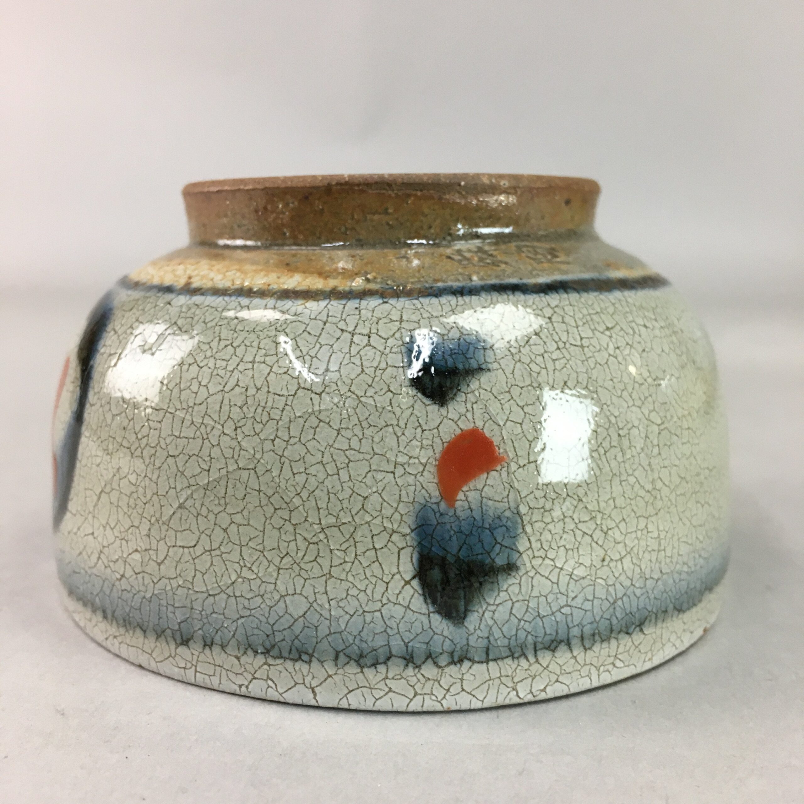 Japanese Ceramic Teacup Vtg Pottery Yunomi Crackle Glaze Kanji Sencha TC90