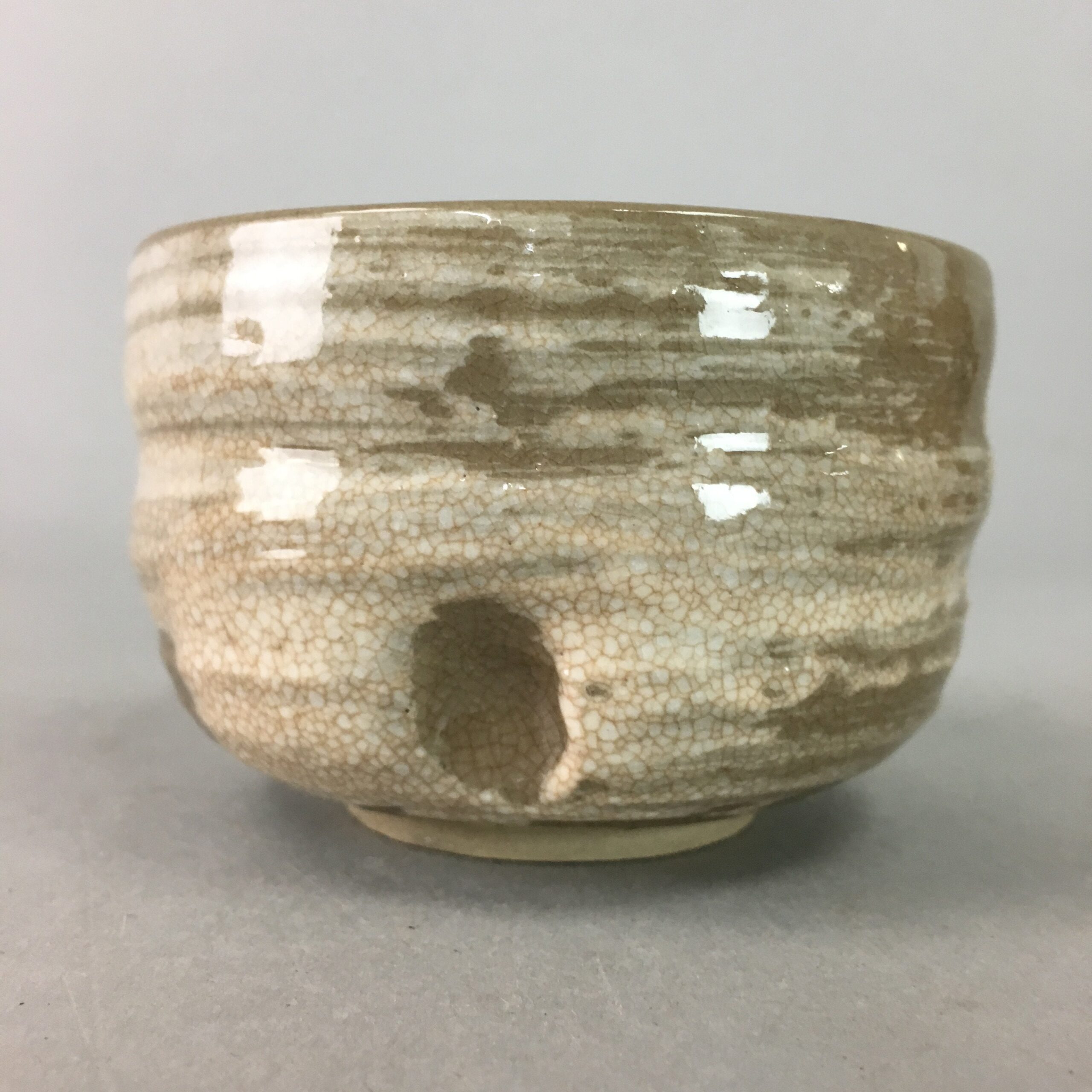 Japanese Ceramic Teacup Vtg Pottery Yunomi Gray White Brush Mark Sencha TC61