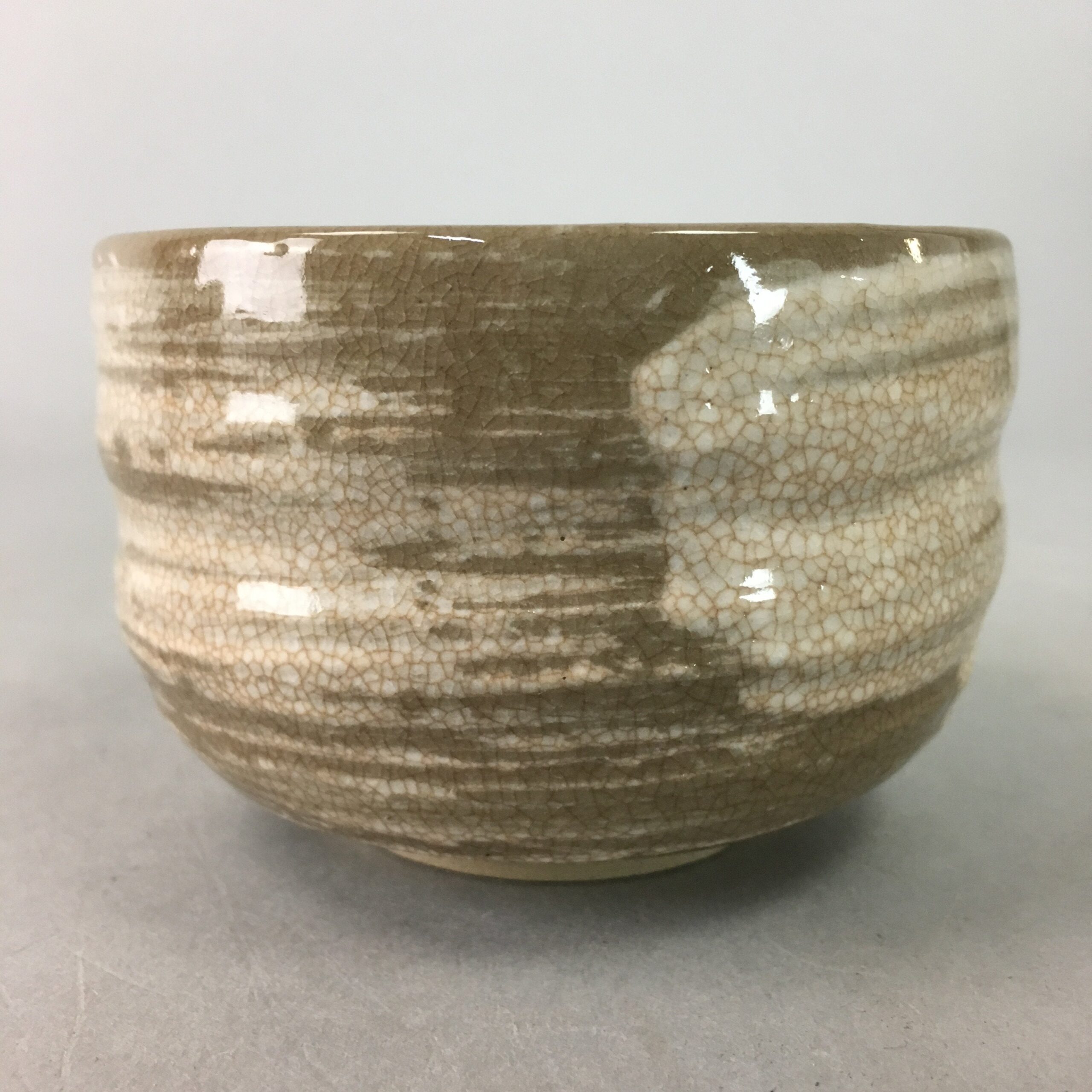 Japanese Ceramic Teacup Vtg Pottery Yunomi Gray White Brush Mark Sencha TC61