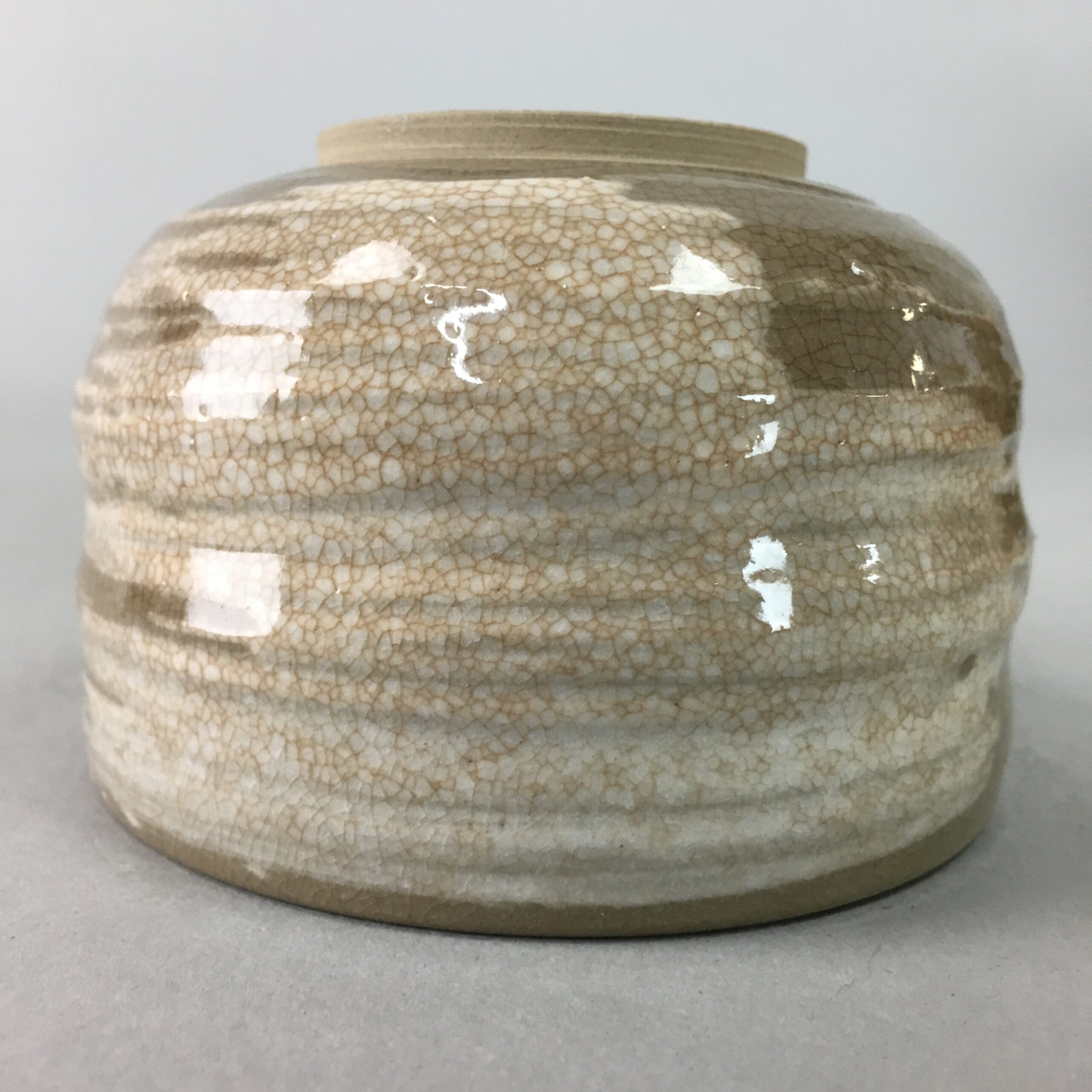 Japanese Ceramic Teacup Vtg Pottery Yunomi Gray White Brush Mark Sencha TC61