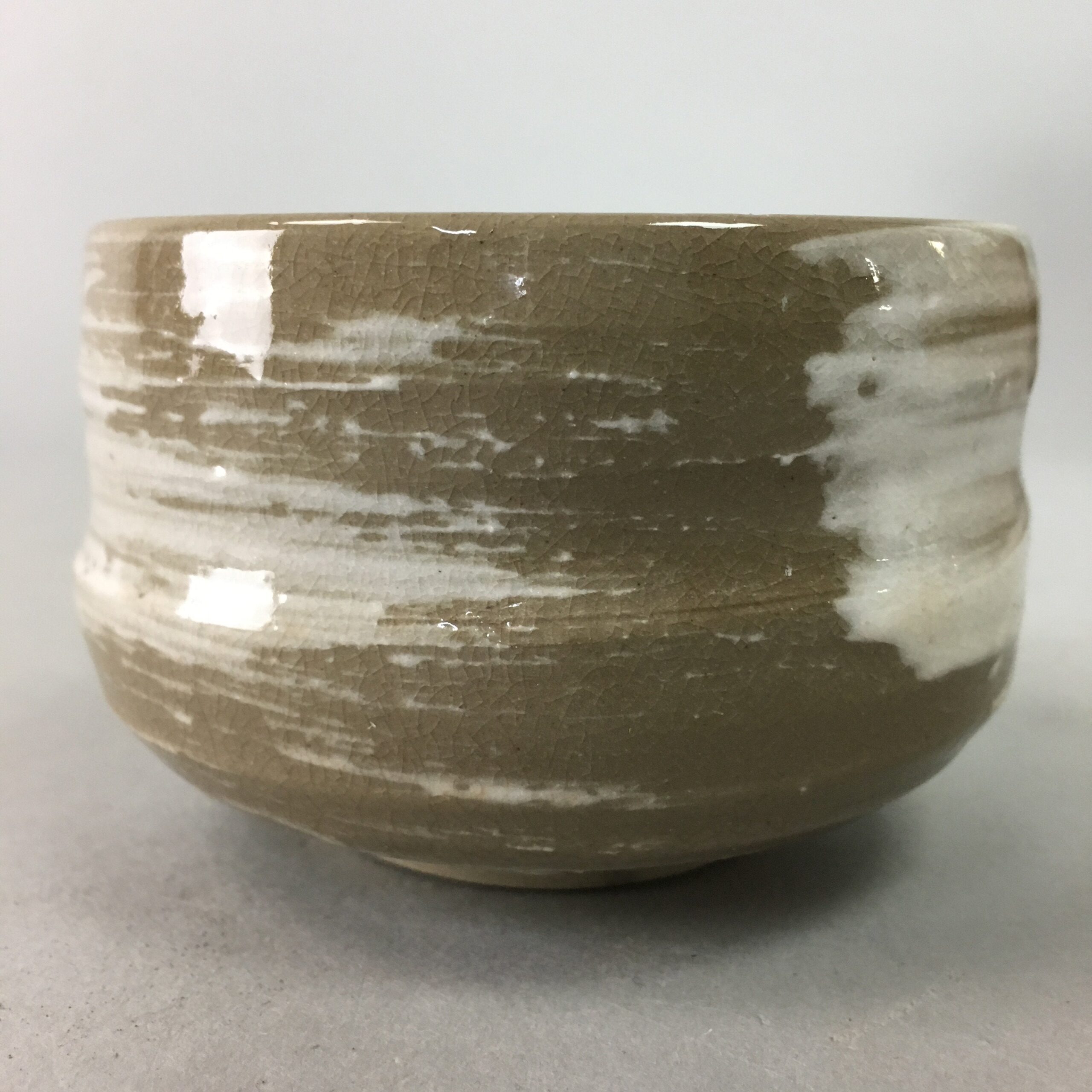 Japanese Ceramic Teacup Vtg Pottery Yunomi Gray White Brush Mark Sencha TC62