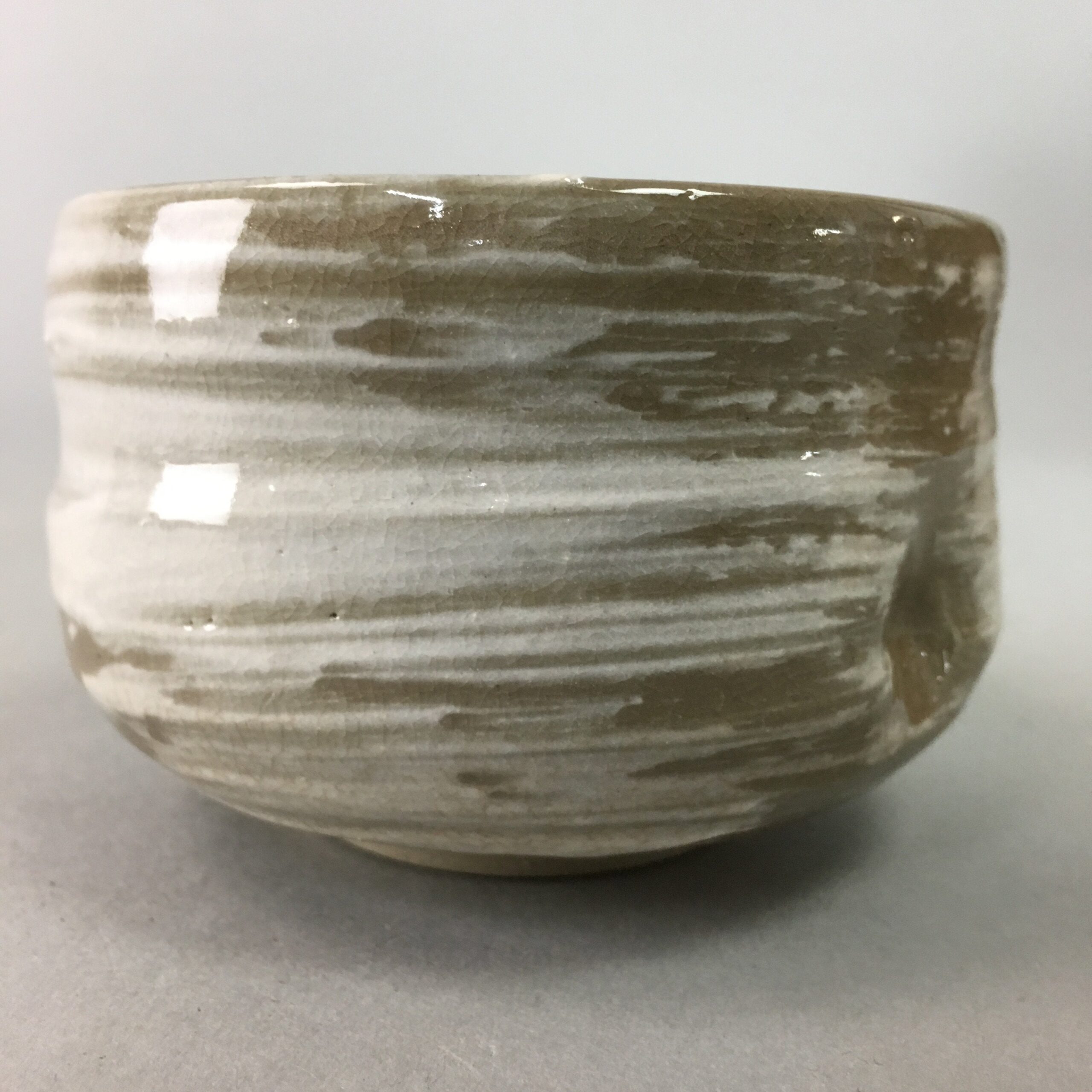 Japanese Ceramic Teacup Vtg Pottery Yunomi Gray White Brush Mark Sencha TC62