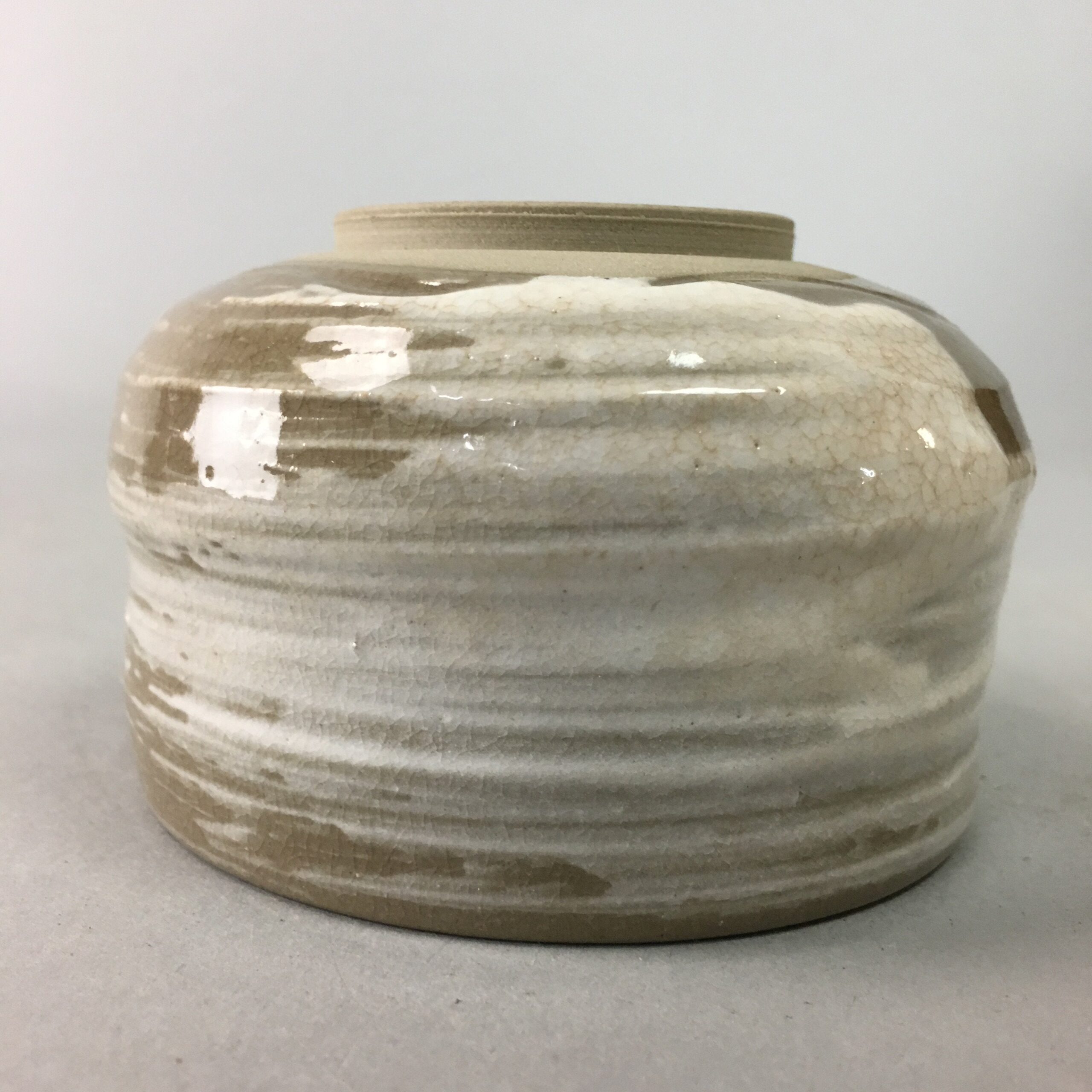 Japanese Ceramic Teacup Vtg Pottery Yunomi Gray White Brush Mark Sencha TC62