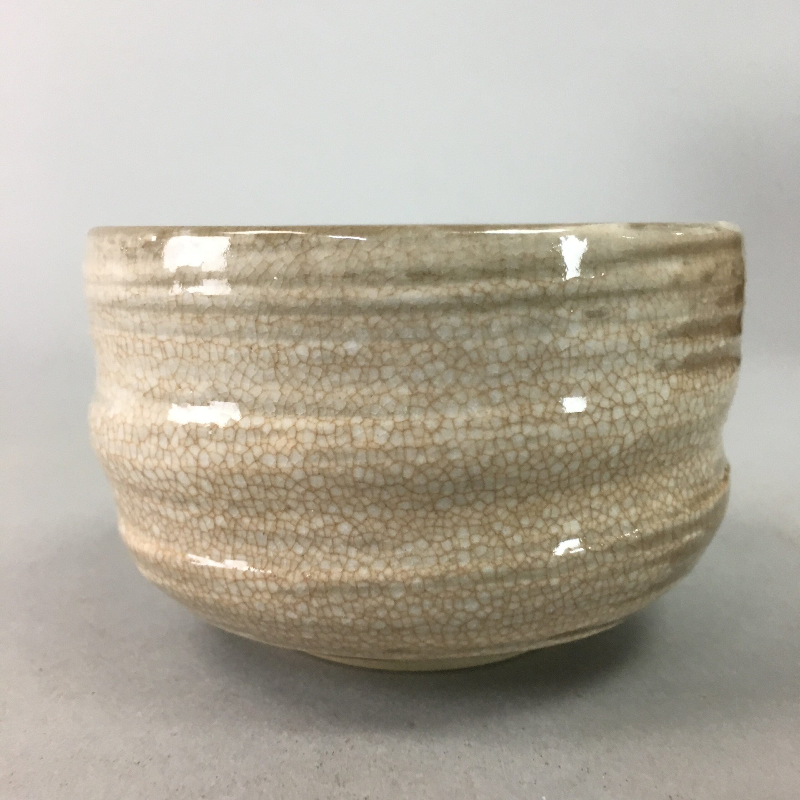 Japanese Ceramic Teacup Vtg Pottery Yunomi Gray White Brush Mark Sencha TC63