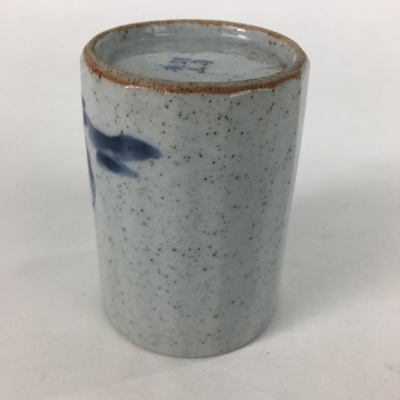 Japanese Ceramic Teacup Yunomi Vtg Gray Chinese Style Blue Design Sencha TC235